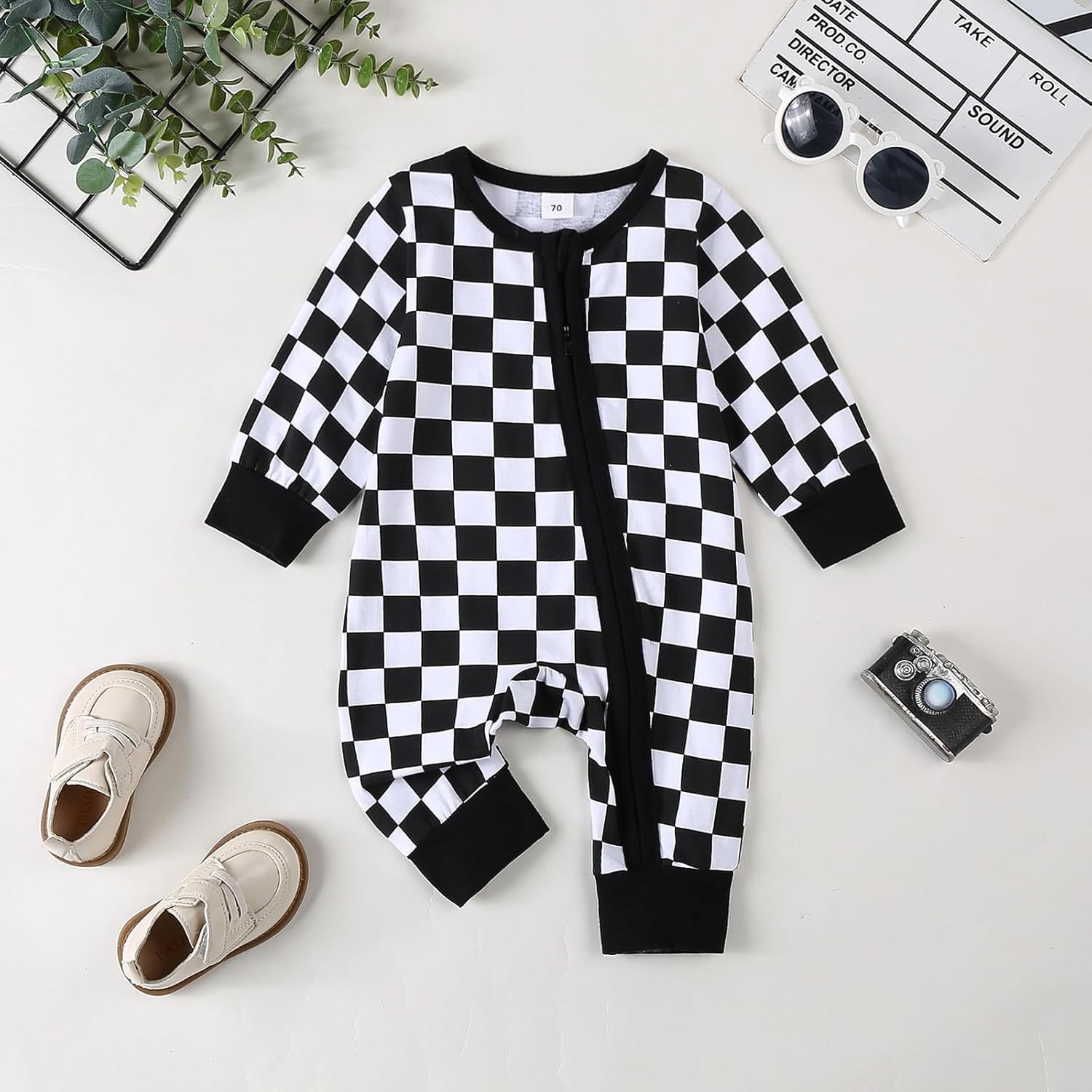 Karuedoo Newborn Baby Boy Girl Clothes Checkered Long Sleeve Zipper Romper Jumpsuit One Piece Bodysuit Fall Winter Outfit - Image 2