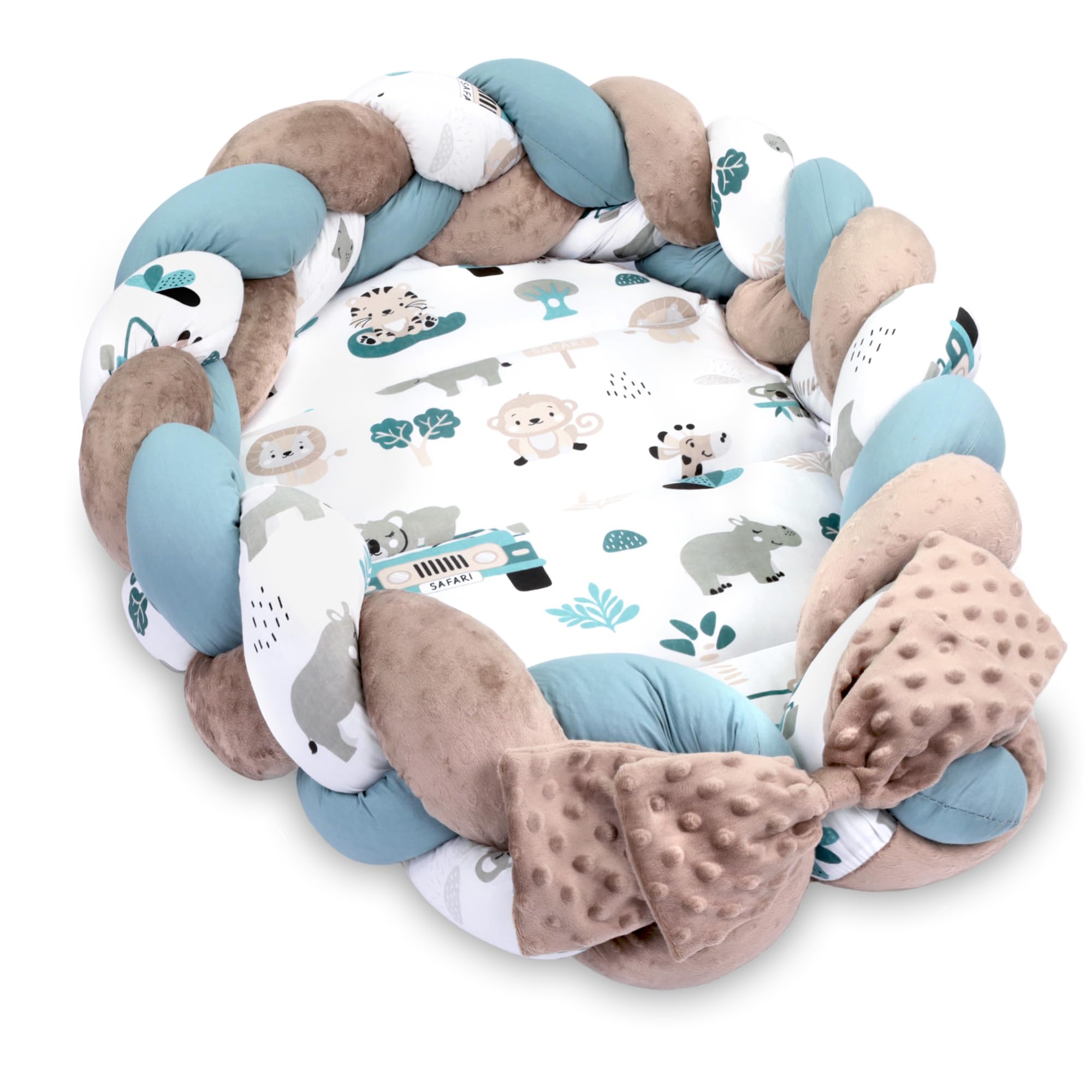 Plushii Babynest Babynestchen für Baby Kuschelnest 2-seitig Babykokon für Säuglinge und Neugeborene Babynestchen 100% Baumwolle Nestchen geeignet für Zuhause 60 x 90 cm, Tierwald