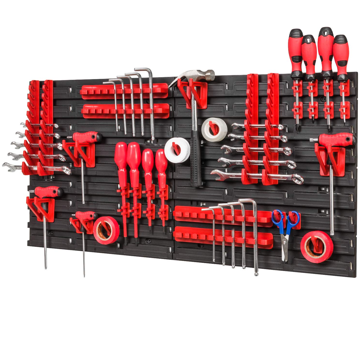 Pafen Mix42 Metal Wall Mounted Tool Storage Rack, 772 X 390 Mm, Red, 2 Shelves, Stackable And Adjustable, For Workshop, Garage, Basement, Hobby Room