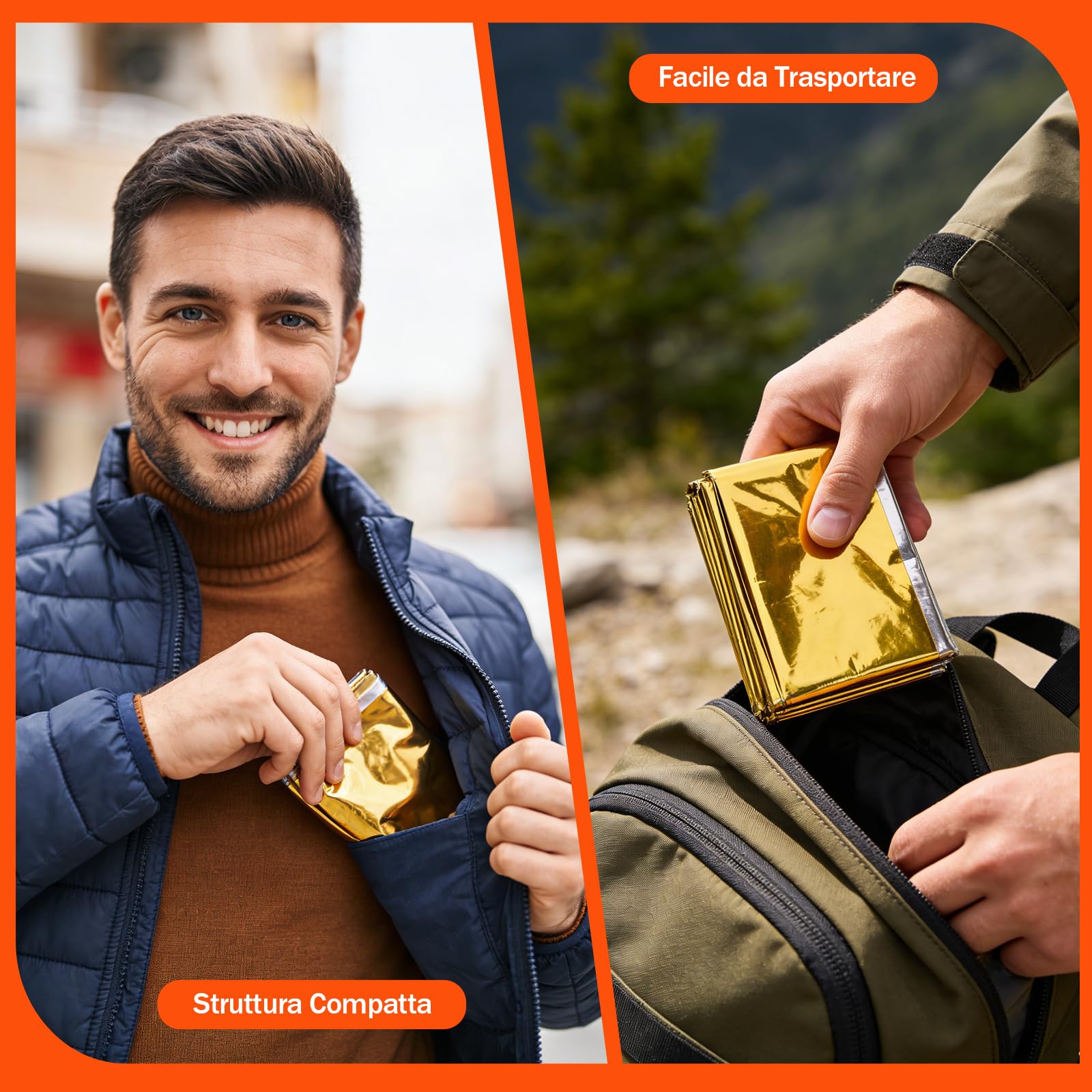 5 Pezzi Coperta Termica di Emergenza 210x160 cm – Telo Isotermico Oro/Argento, Impermeabile e Riutilizzabile per Sopravvivenza, Outdoor, Escursioni e Protezione dal Freddo e dalla Pioggia