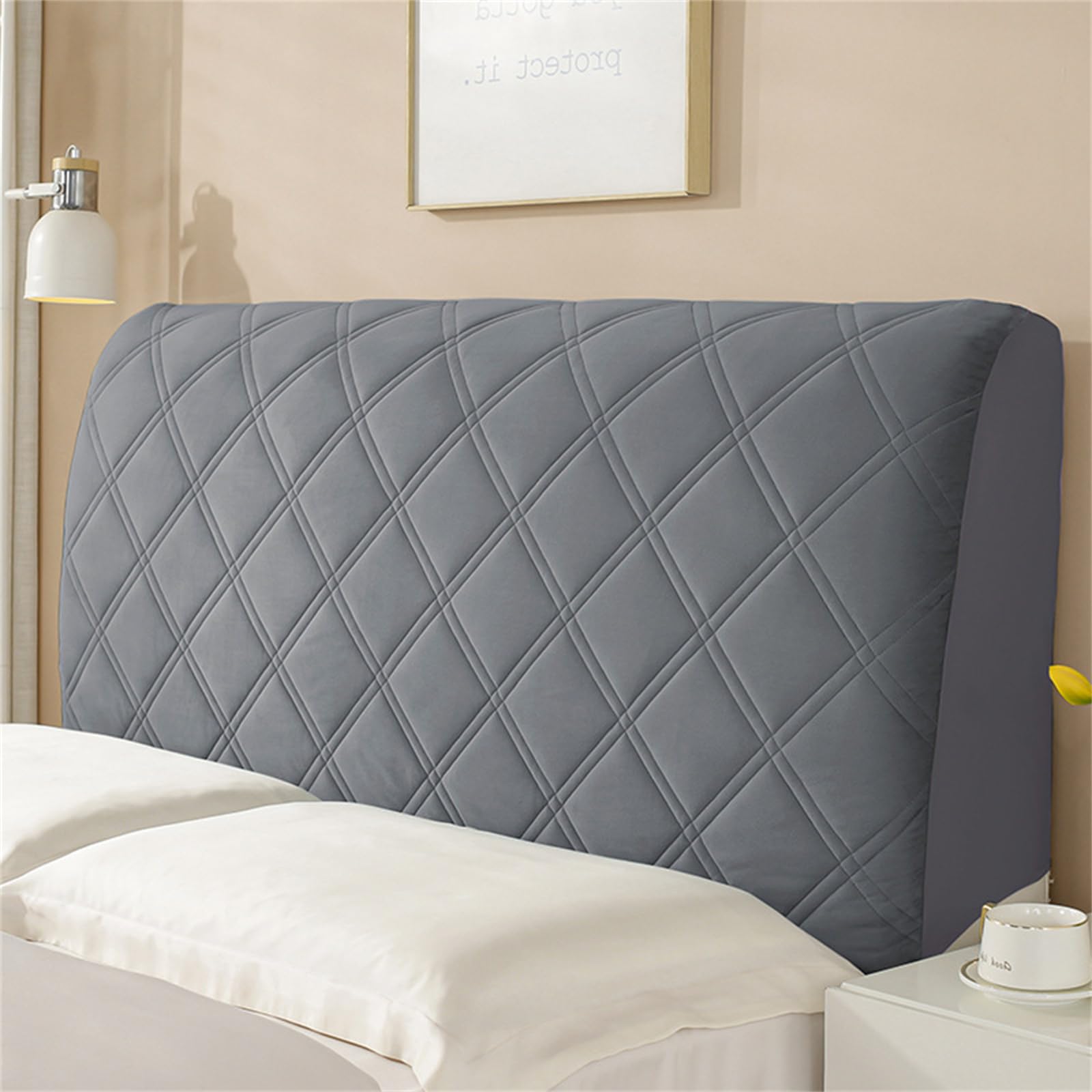 Paquete de 2 fundas elásticas de terciopelo corto para cabecero de cama, gruesas, lavables, a prueba de polvo, tapizadas, para camas individuales, King y dobles, color gris, 160 cm