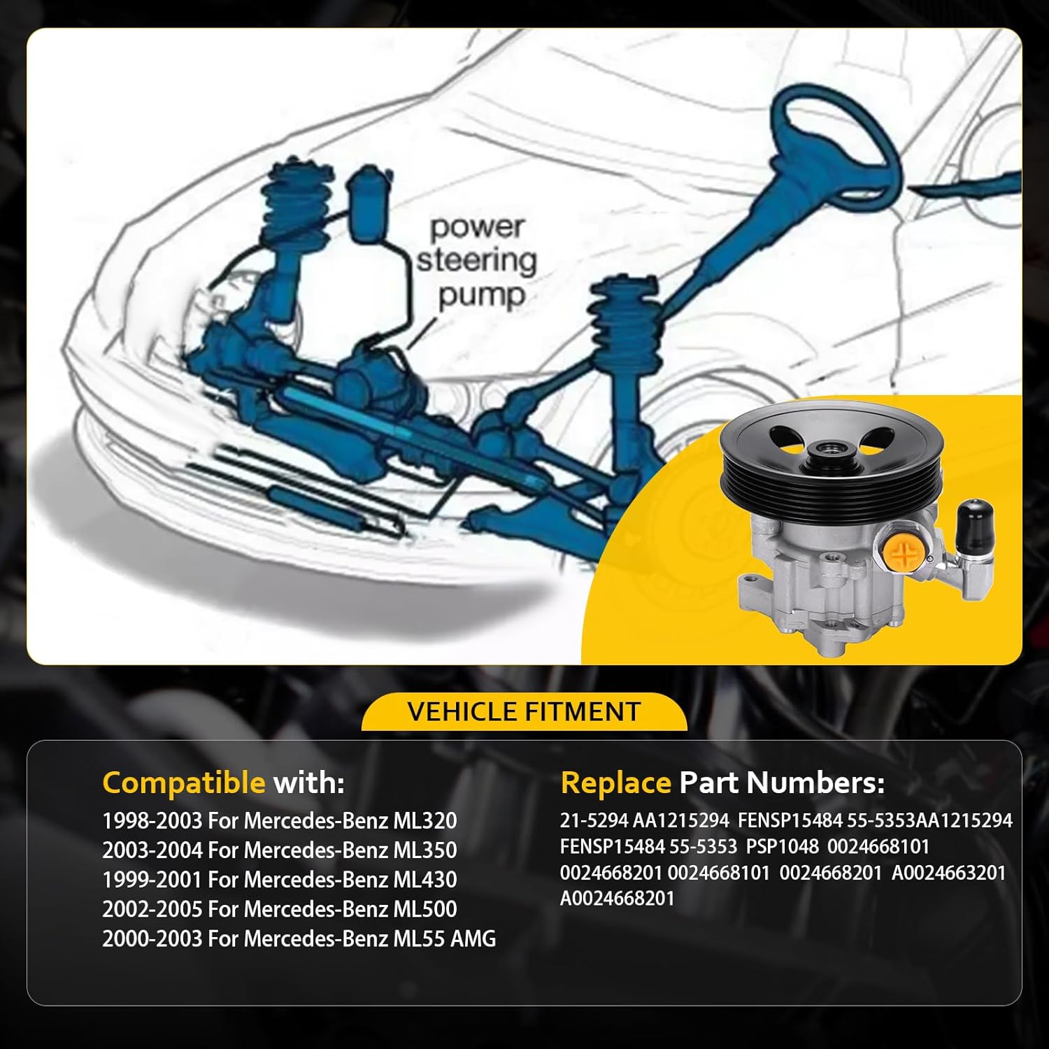 OCPTY Power Steering Pump Compatible with 1998-2003 For Mercedes-Benz ML320 2003-2004 For Mercedes-Benz ML350 1999-2001 For Mercedes-Benz ML430 Power Assist Pump