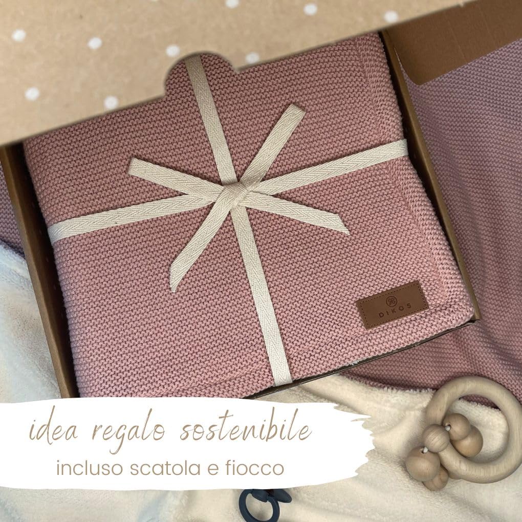 DIKOS Coperta invernale per neonati, di alta qualità, colore: rosa scuro, morbida coperta invernale per neonate, in cotone biologico e caldo pile (Oeko-Tex 100), regalo elegante per la nascita (rosa)