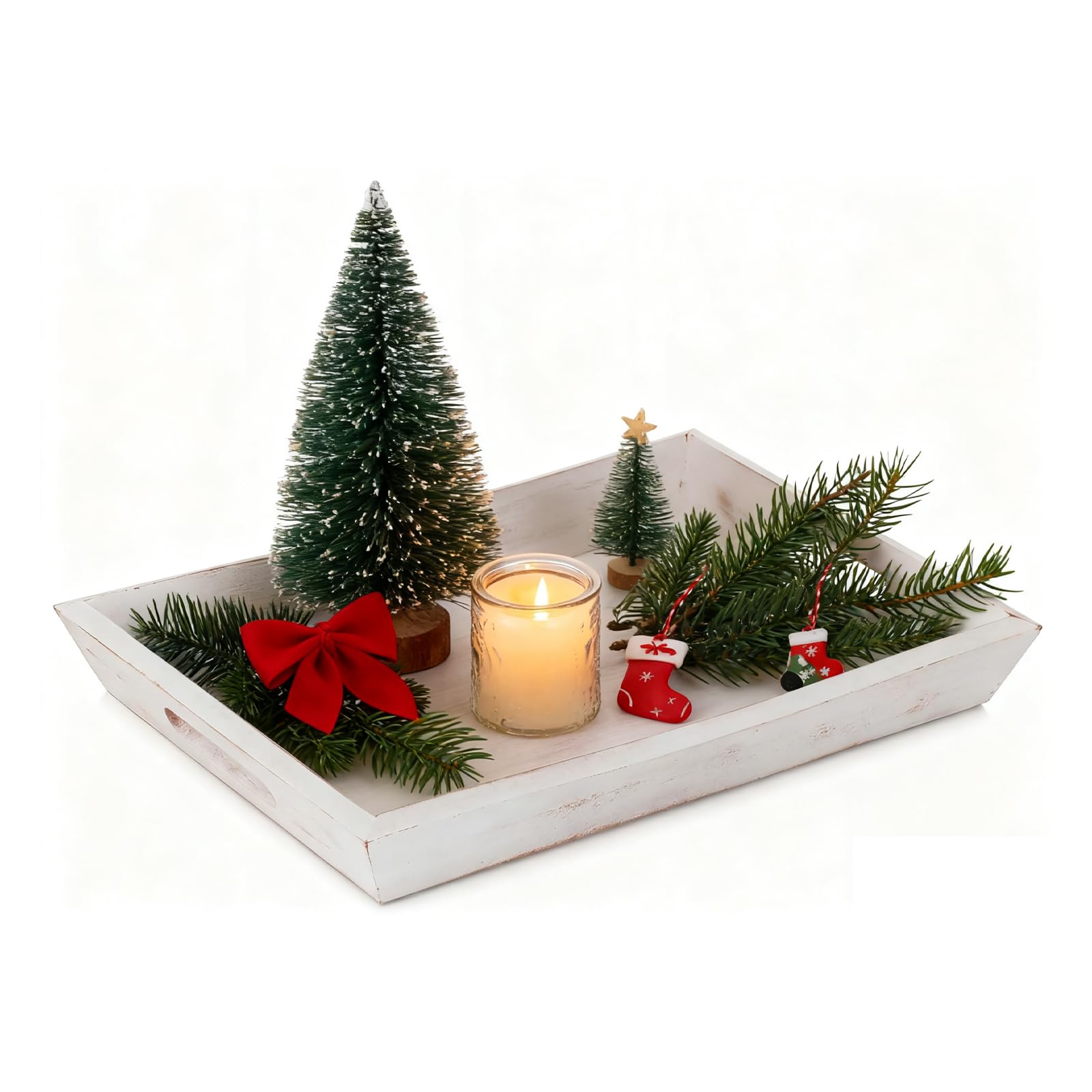 Hanobe Bandeja Decorativa de Madera para Servir: bandejas otomanas de Madera rústica para Mesa de café, Bandeja Rectangular con Asas para Sala de Estar, Cocina, decoración del hogar, Color Blanco