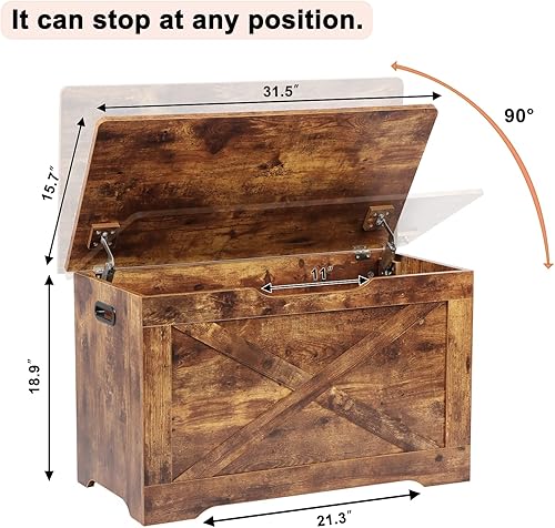 Miniatura 3 de Baúl de almacenamiento, banco de almacenamiento de madera, banco de zapatos de entrada con 2 bisagras de seguridad, baúl de almacenamiento retro