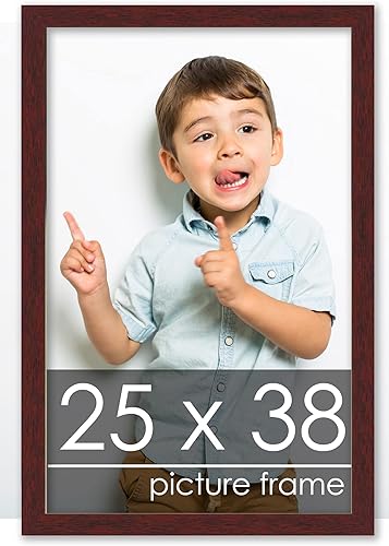 25x38 Frame Brown Mahogany Finish Solid Pine Wood Frame Includes UV Acrylic Plexiglass, Foam Board Backing, & Hanging Hardware Poster Frame 25 x 38