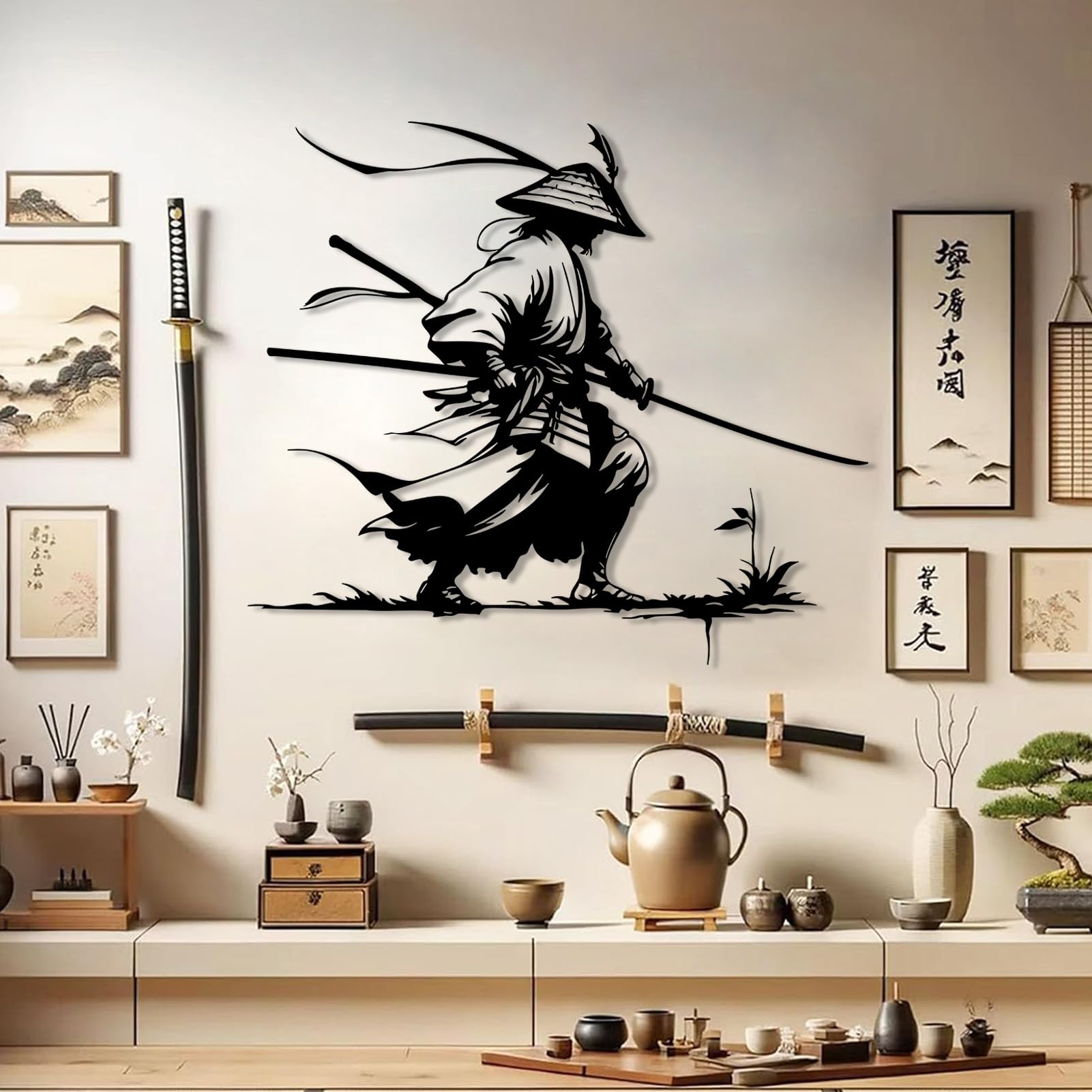 Arte de Pared de Metal samurái, decoración Japonesa, Guerrero Ninja, Regalos para Amantes de Japón, decoración de Sala de Estar