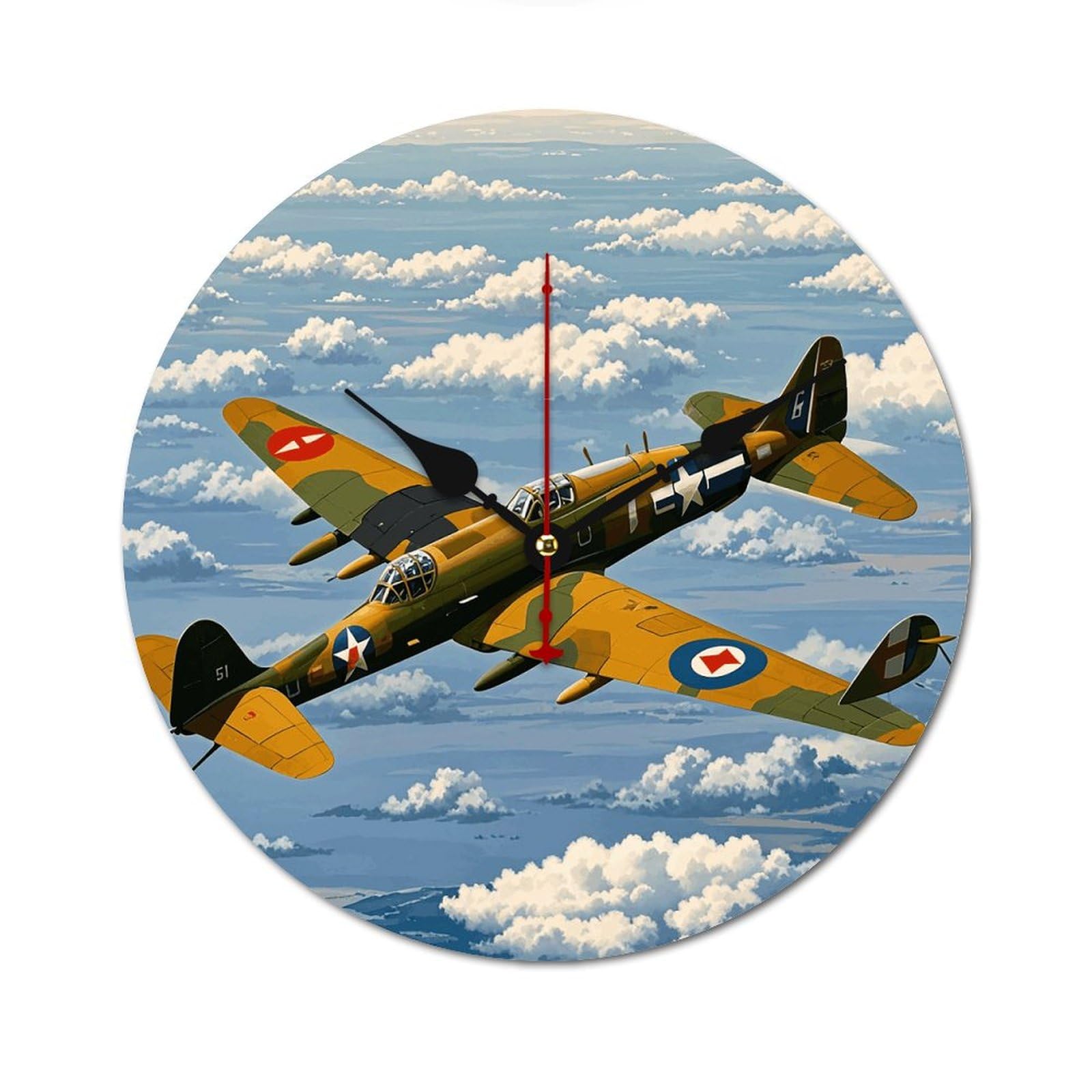 Horloge murale moderne en bois décorative 24 cm motif avion sans tic-tac pour maison et chambre