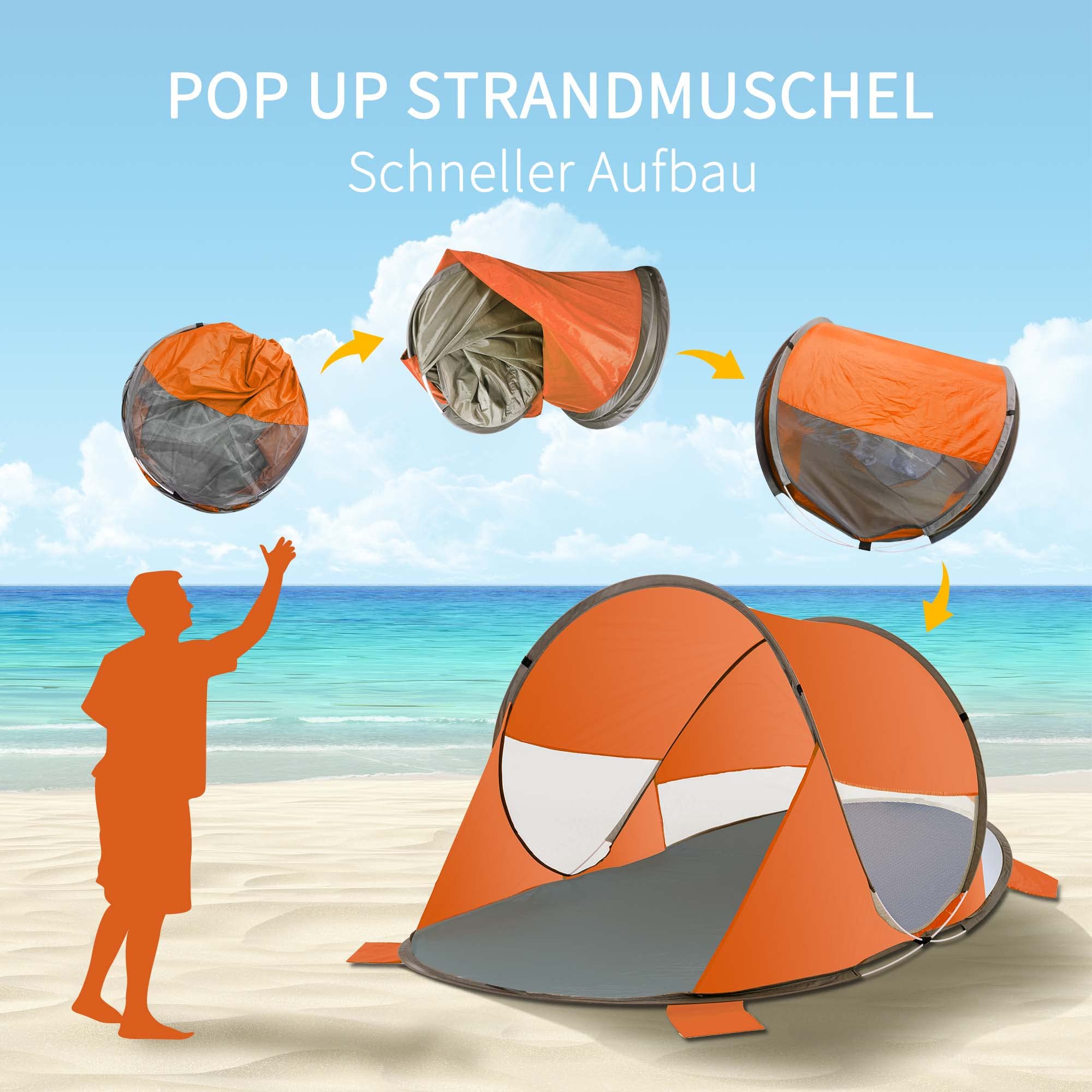 Duhome Abri de Plage Pop Up Pliable Tente Anti UV de Plage 2-3 Personnes Protection Solaire avec Sac pour Camping Jardin, Orange