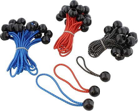 ABN Bungee Cords with Balls - 60 Pack Assorted Size Black, Red, and Blue Ball Bungee Cords - 3.5, 4.7, and 5.5 Inch Ball Bungee Straps to Tie Down Tarps, Tents, Canopies, and Shelters