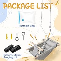 Vista 4 de Columpio para bebé interior y exterior, columpio de hamaca de lona para bebé a niño pequeño con un asiento cómodo, juguete de madera tipo macarrón