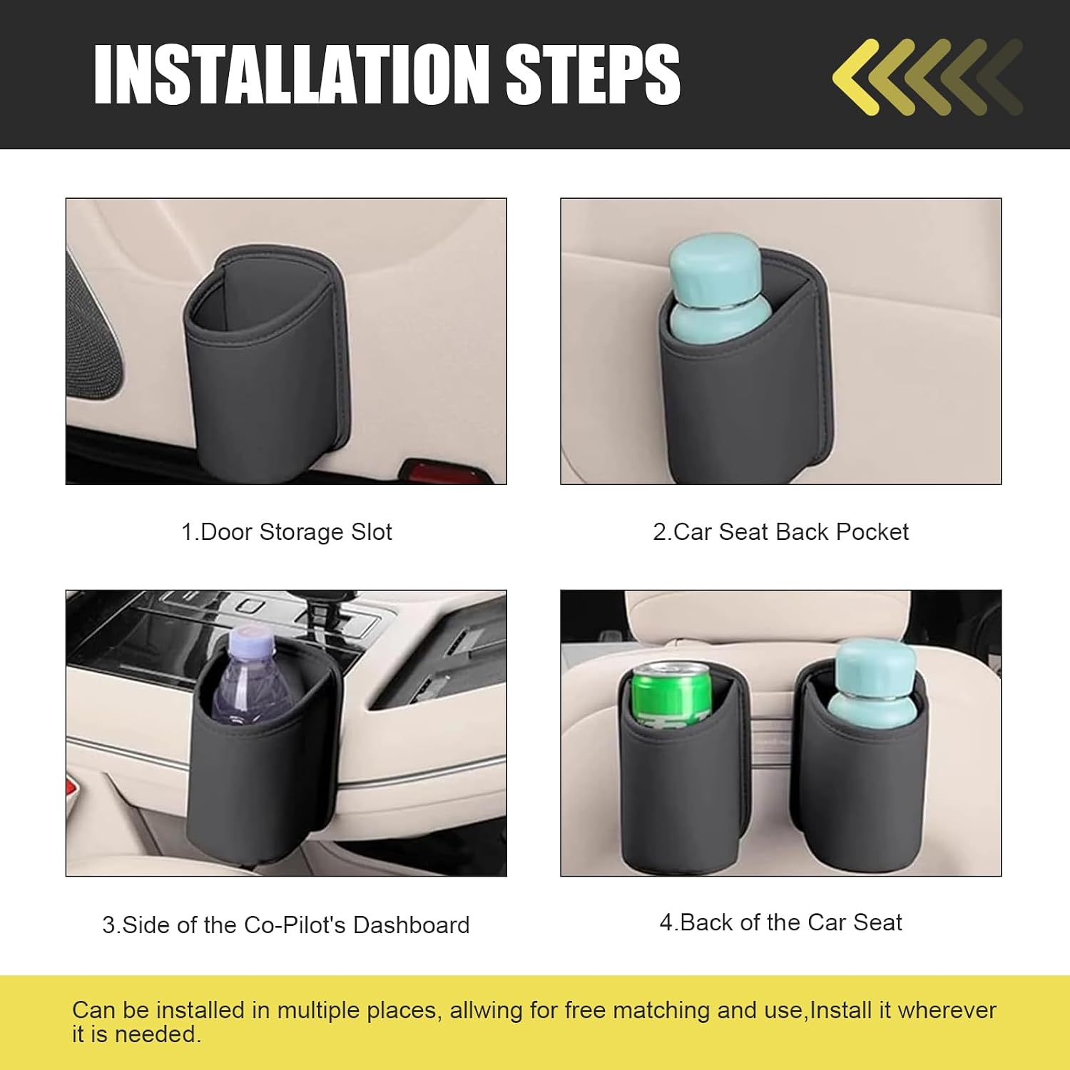 WZP 2PCS Large Car Door Cup Holders, Clip On Vehicle Seat Side Hanging Cup Holder, Waterproof Scratch-Resistant Leather Beverage Holder, Multifunctional Storage for Water Bottle Mobile Phone Change