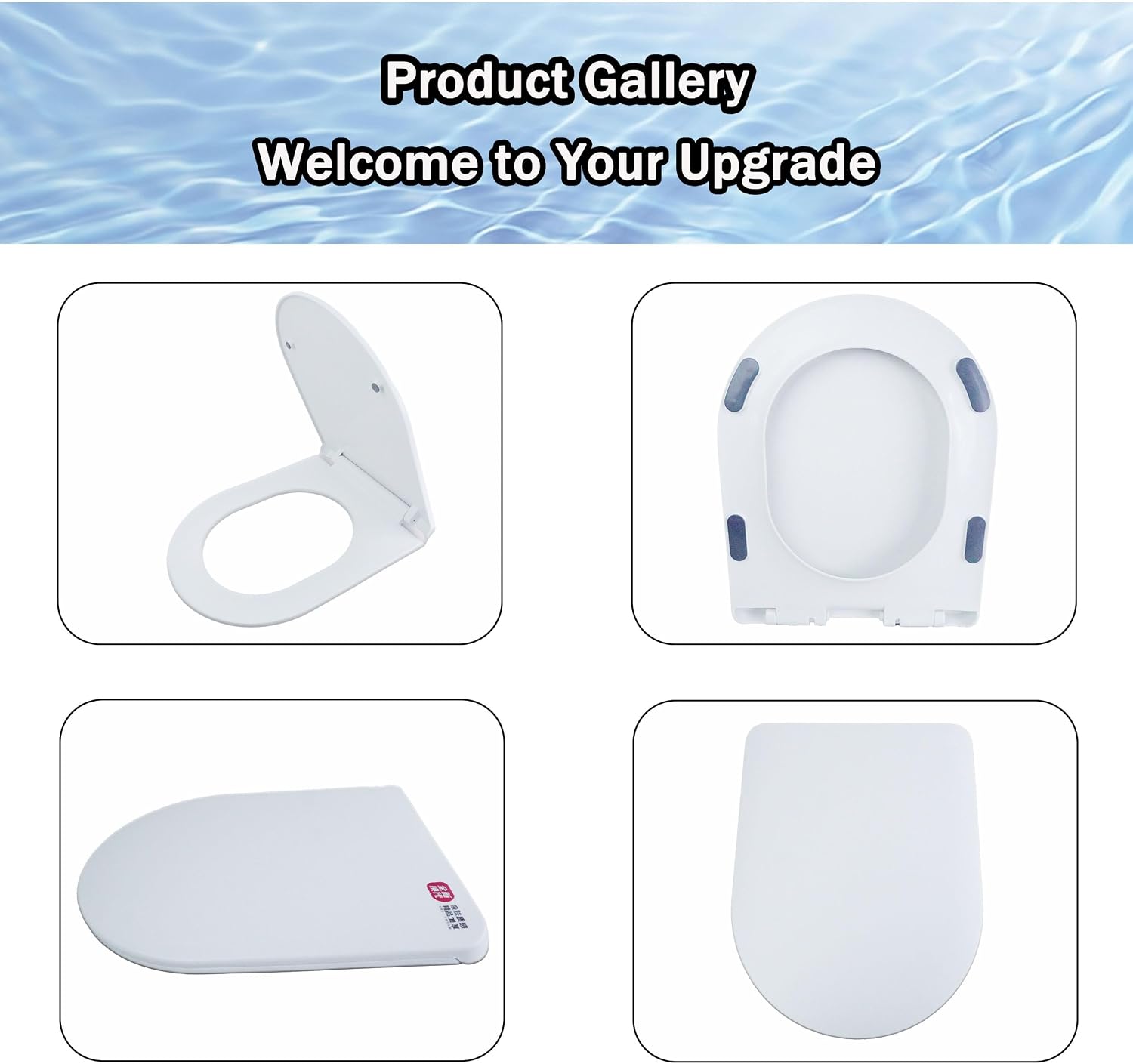 MinSha D-Shape/U-Shape Toilet Seat, Adjustable 17-18 Inch Length, Soft Close Quiet Lid, Heavy Duty PP Material (Anti-Yellowing), Dual-Buckle Quick Release for Easy Cleaning, White (18in)