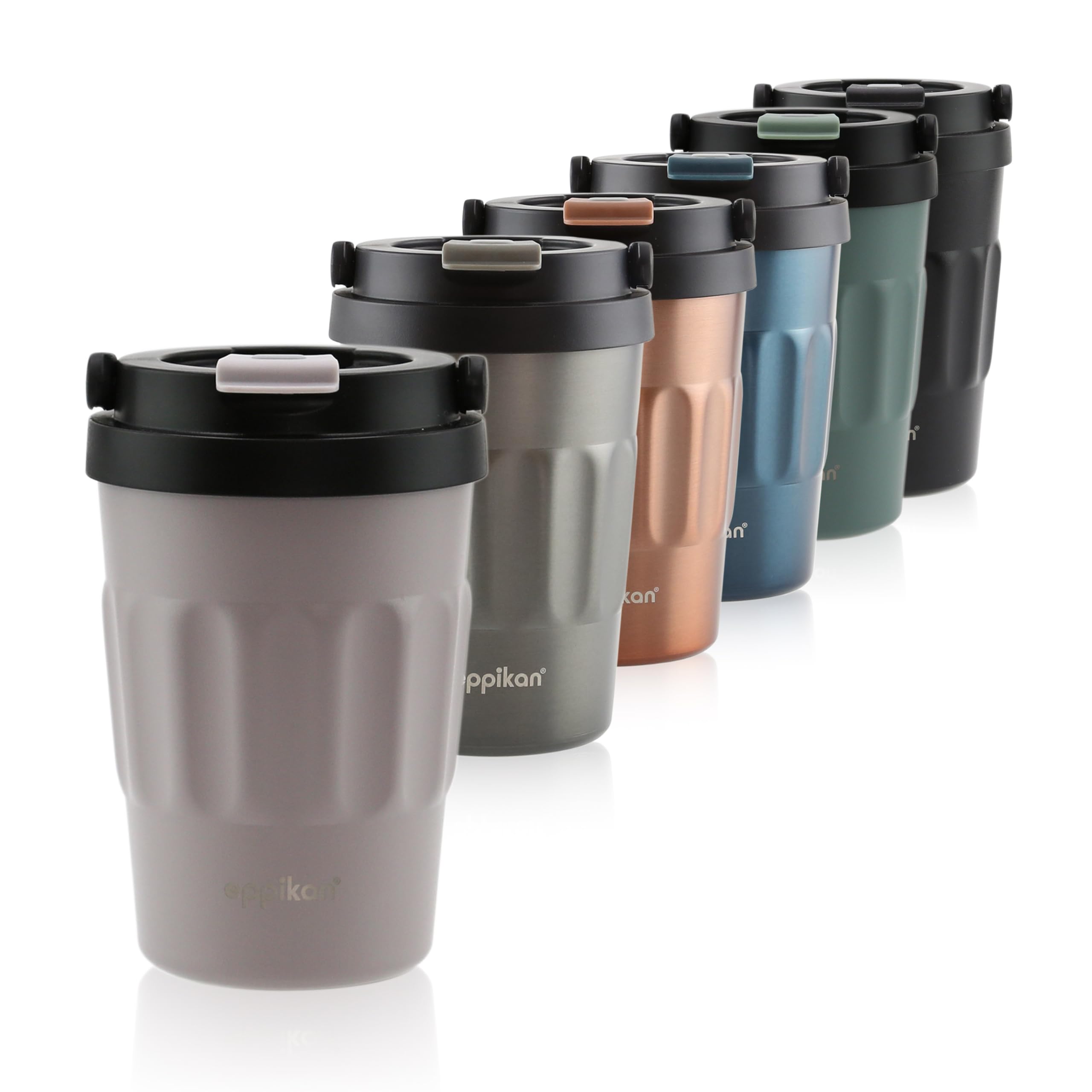 eppikan eppiCafé Edelstahl Thermobecher mit klappbarem Tragegriff - auslaufsicherer Coffee-To-Go-Becher für Kaffee und Tee 400 ml (Matt Taupe)