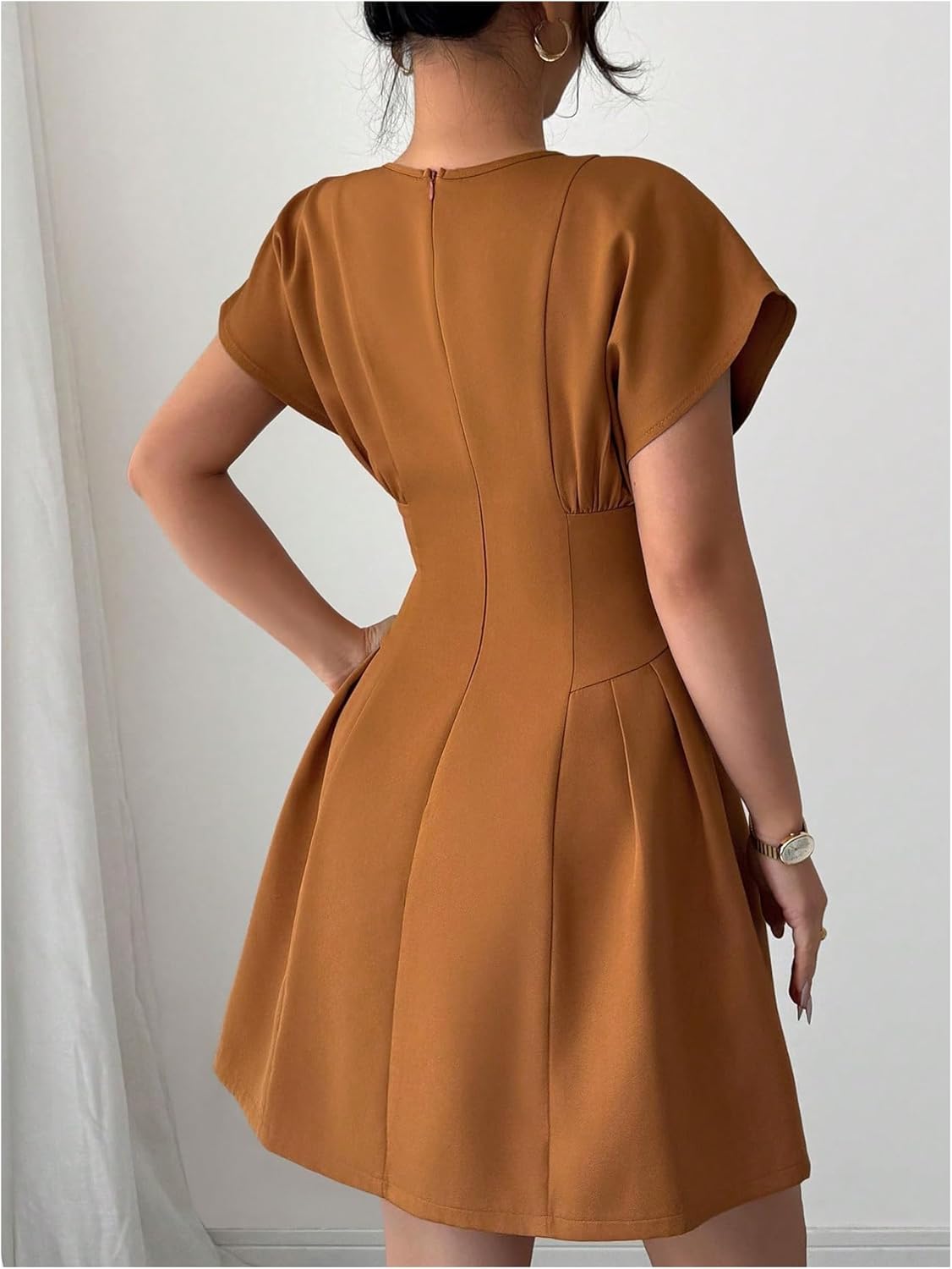 Milumia Women's Short Sleeve Cinched Waist Dress Ruched A Line Short Dresses Elegant - Image 3