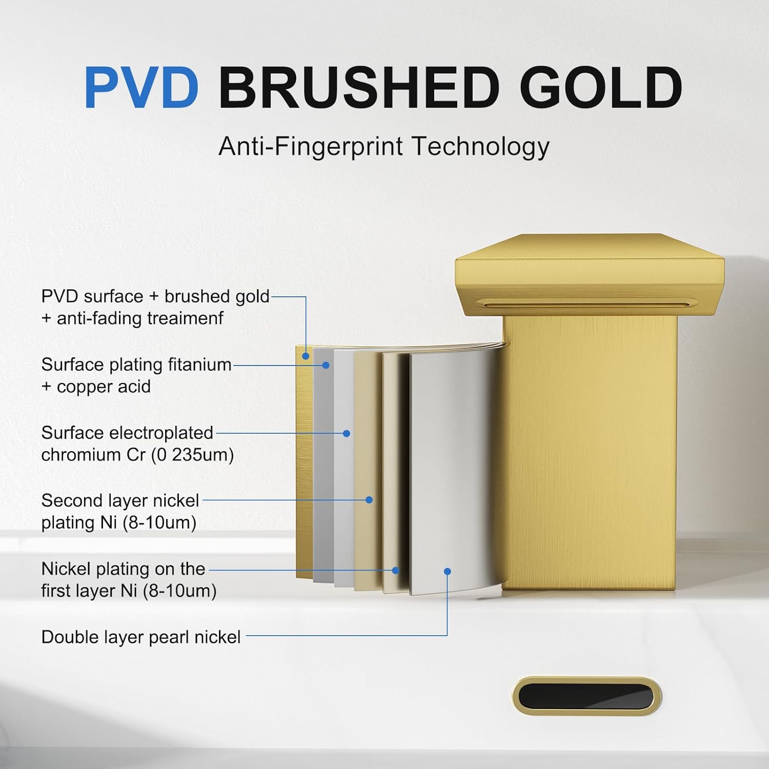 RUMOSE Widespread 8 Inch Bathroom Faucets Two Handle 3 Hole Brushed Gold Bathroom Sink Faucet with Pop Up Drain Stainless Steel Mixer Waterfall Vanity Lavatory Basin Tap - Image 3