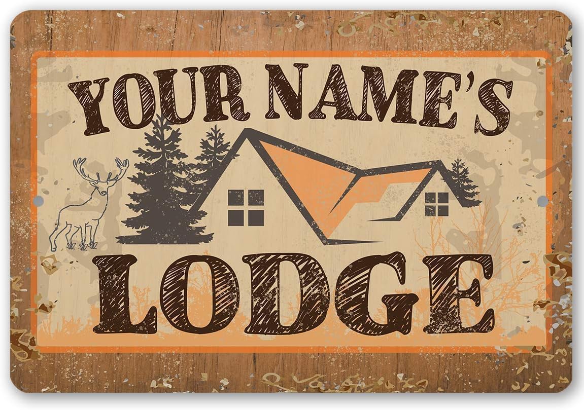 Personalized Lodge Metal Sign - Farmhouse Style Lodging House Wall Art Decor, Mountain House Cabin and Lake House Decorative Display, 8x12 or 12x18 Indoor or Outdoor Durable Metal Sign