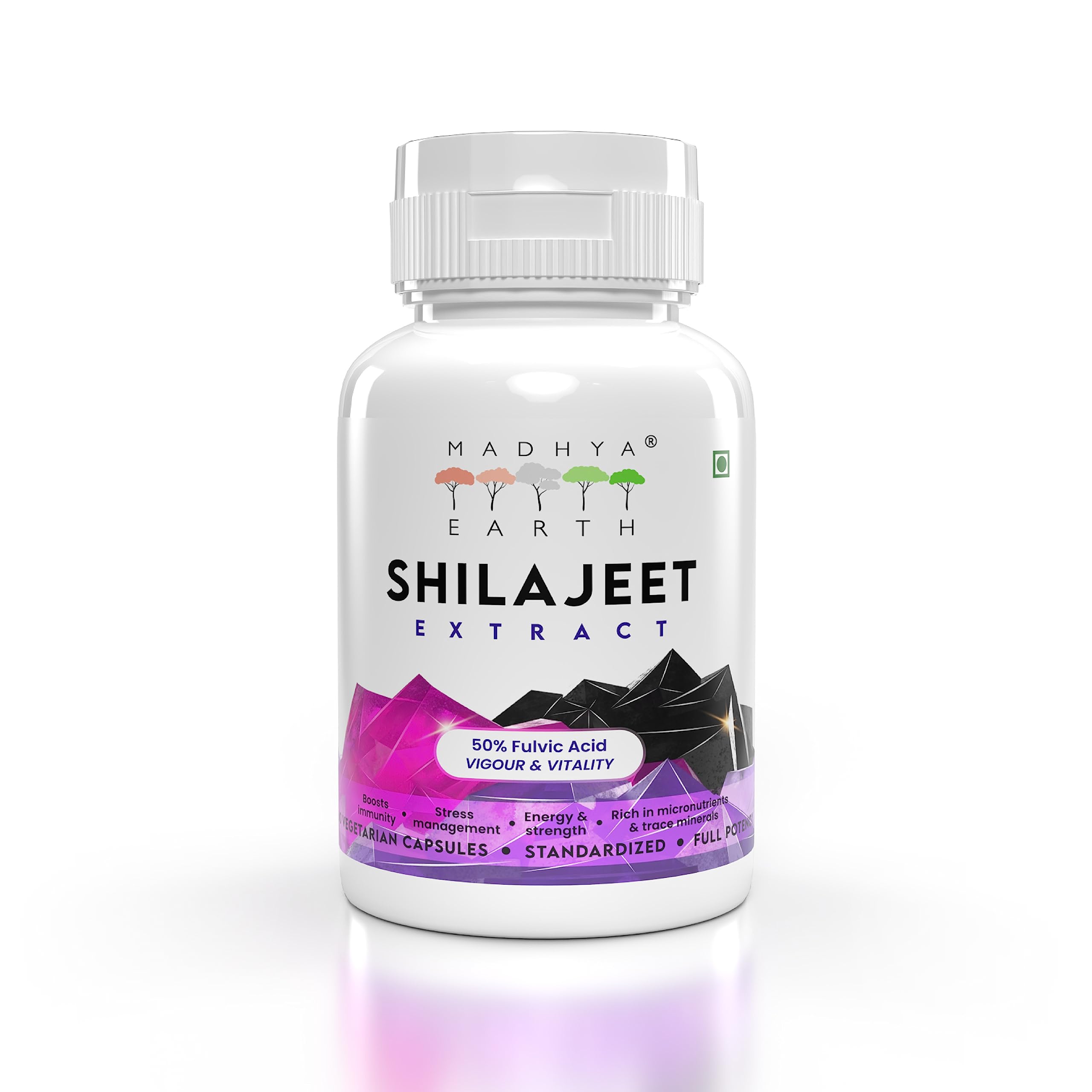 Madhya Earth Shilajit Extract Veg Capsules | 50% Fulvic Acid | Stress Management | Increases Vigor & Vitality | Enhances Muscle Health & Endurance | 650mg | Vegetarian | Ayurvedic | Highest Strength (B0C94L8TWJ) Amazon Price History, Amazon Price Tracker