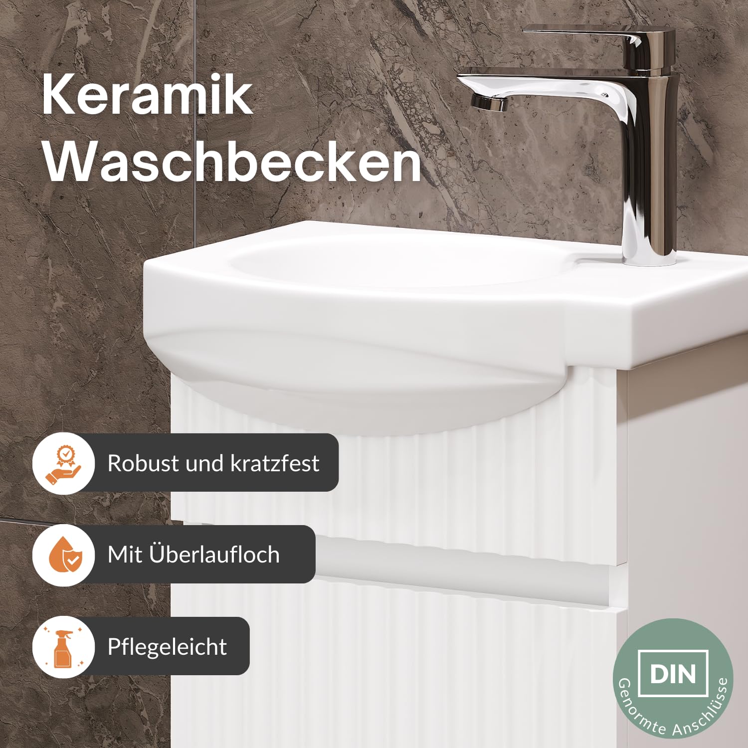 Planetmöbel Waschbecken mit Unterschrank 40 cm inkl. Keramikwaschbecken und Spiegelschrank, Gäste WC Badmöbel Set, weiß matt