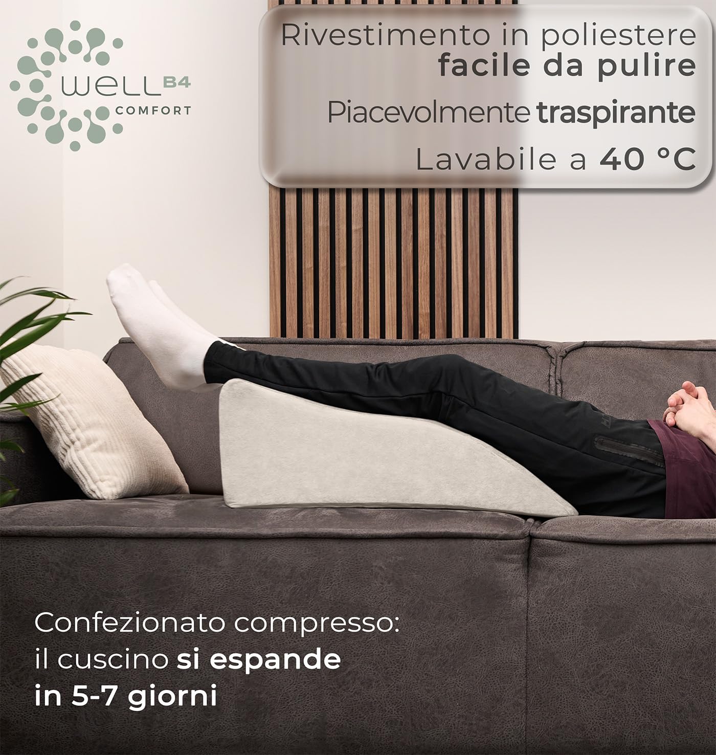 Cuscino per gambe - alzagambe per vene varicose, poggiagambe lavabile e traspirante, ergonomico per schiena e ginocchia, riattiva la circolazione, sollievo per gambe pesanti, cuscino flebologico letto