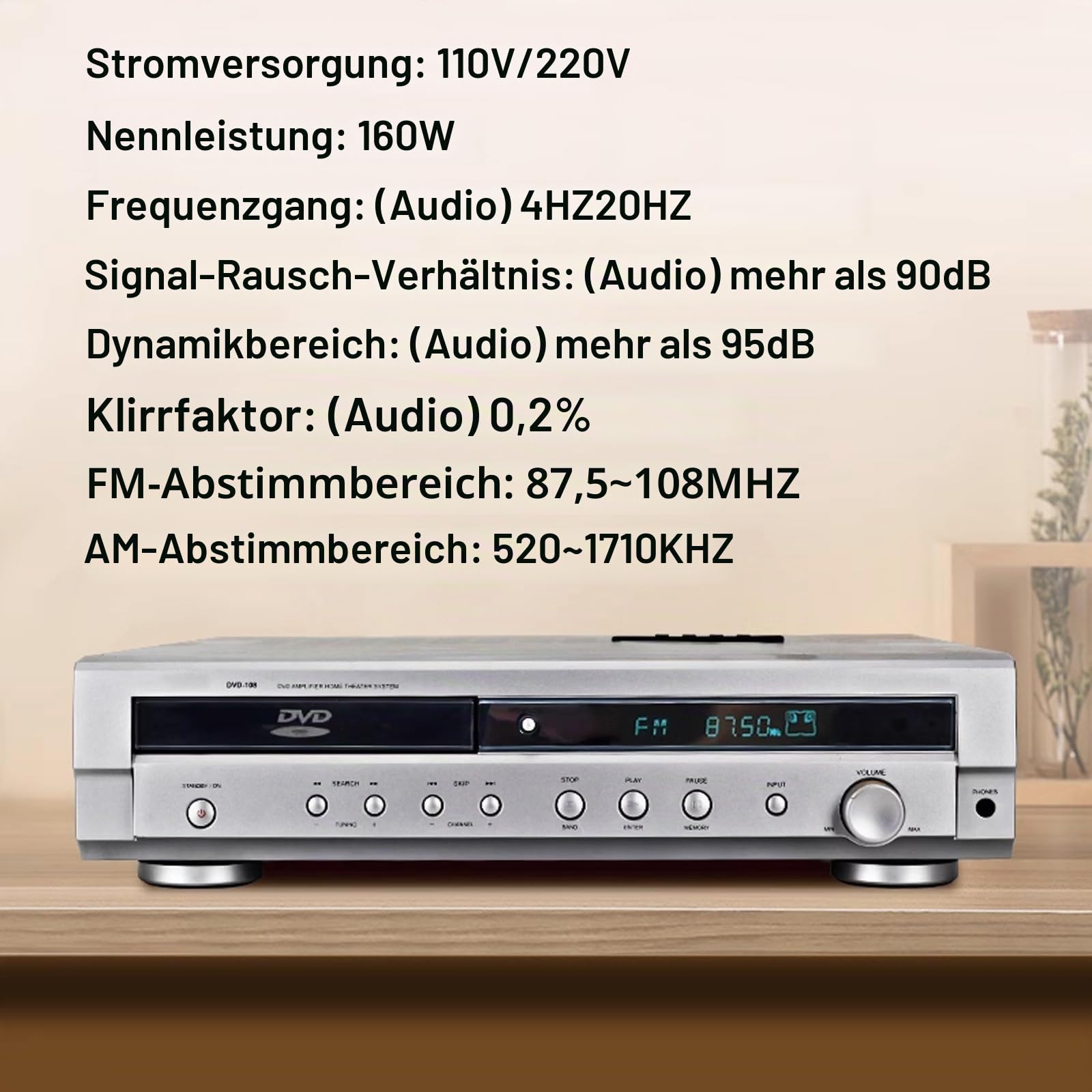 5.1 K Wireless Bluetooth Endstufe Home Audio Receiver mit Dual-Wave Radio Glasfaser Koaxialausgang CD DVD Player Fernbedienung für Enhanced Home Entertainment