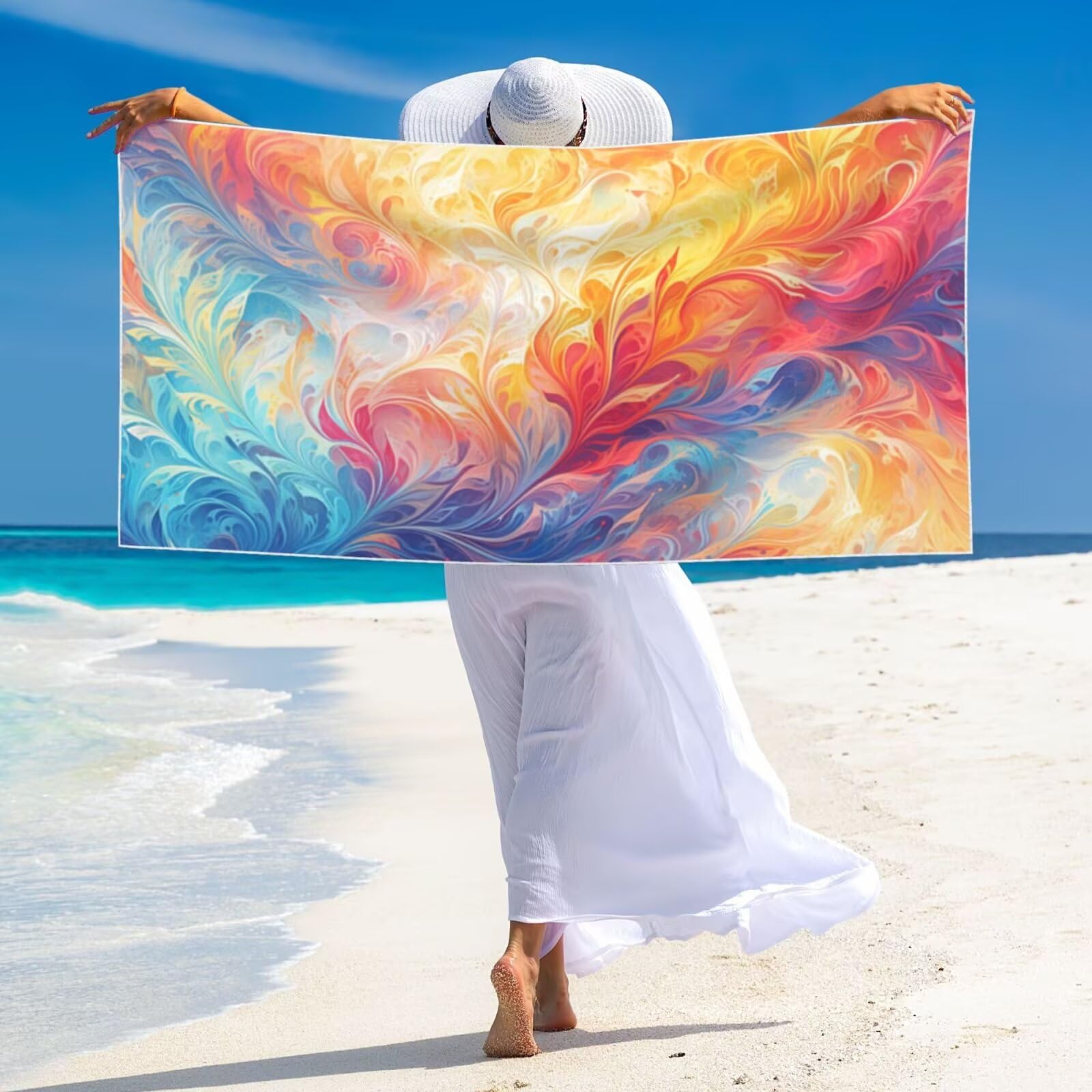 Telo Mare Microfibra xxl Grande Asciugamano da Spiaggia, 100x180cm Asciugatura Rapida Telo in Cotone Morbido, Antisabbia Mare Coperta da Spiaggia per Campeggio, Palestra, Piscina, Viaggio piuma G-2199