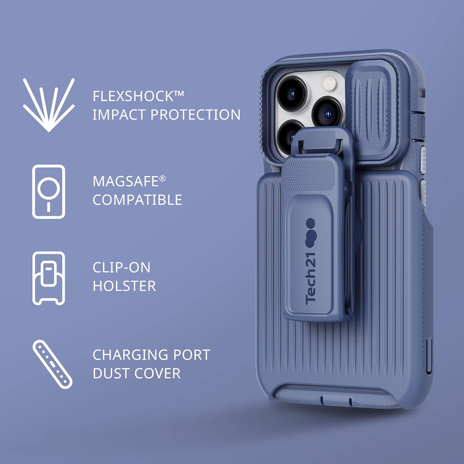 Tech21 iPhone 14 Pro Evo Max Compatible with MagSafe® – Durable, Shock-Absorbing and Rugged Phone Case with Holster and 20ft FlexShock Multi-Drop Protection