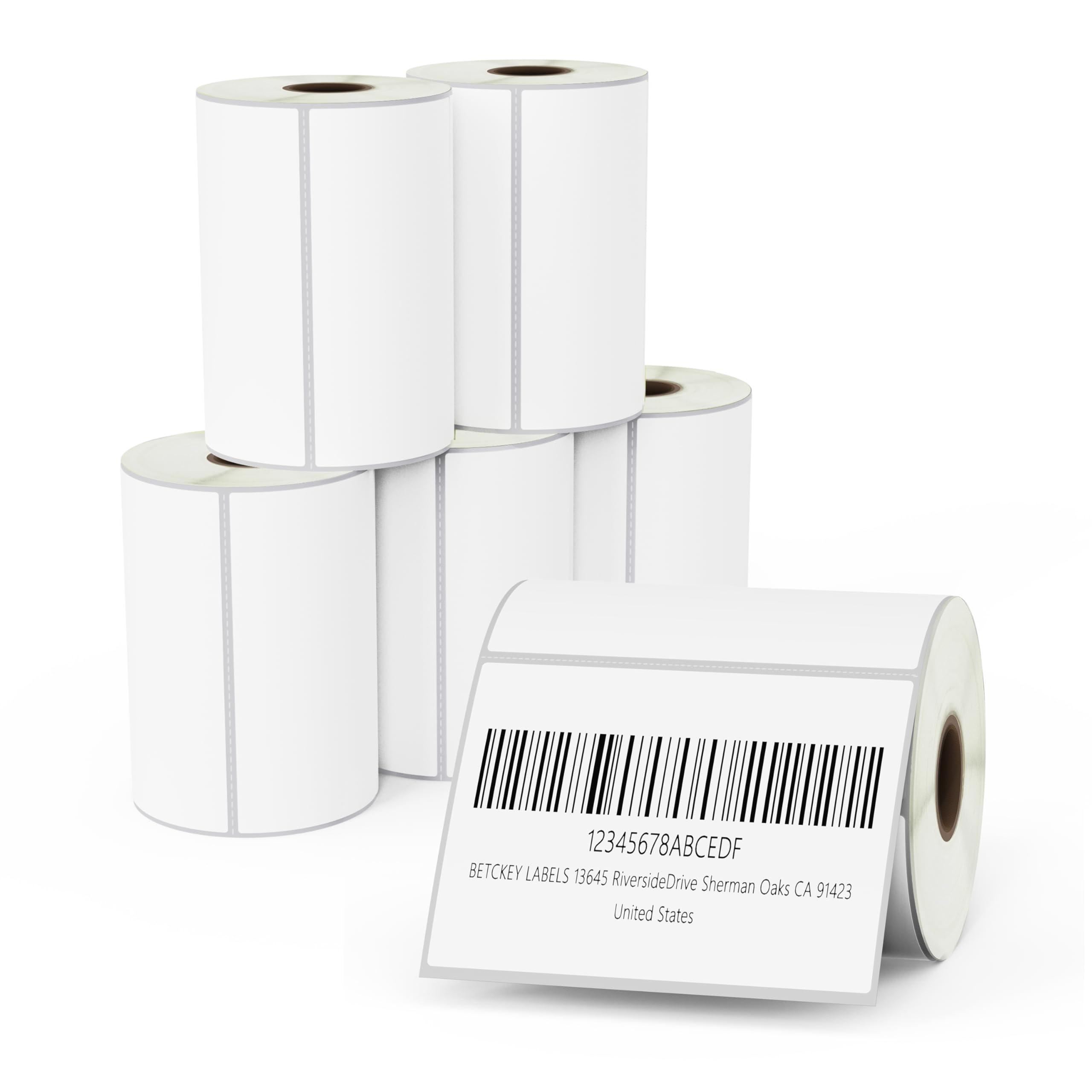 BETCKEY - 6 Rotoli di Etichette Film Rimovibili,102mm x 76mm, 3000 Etichette a Distacco Facile Senza Residui per Stampanti Termiche