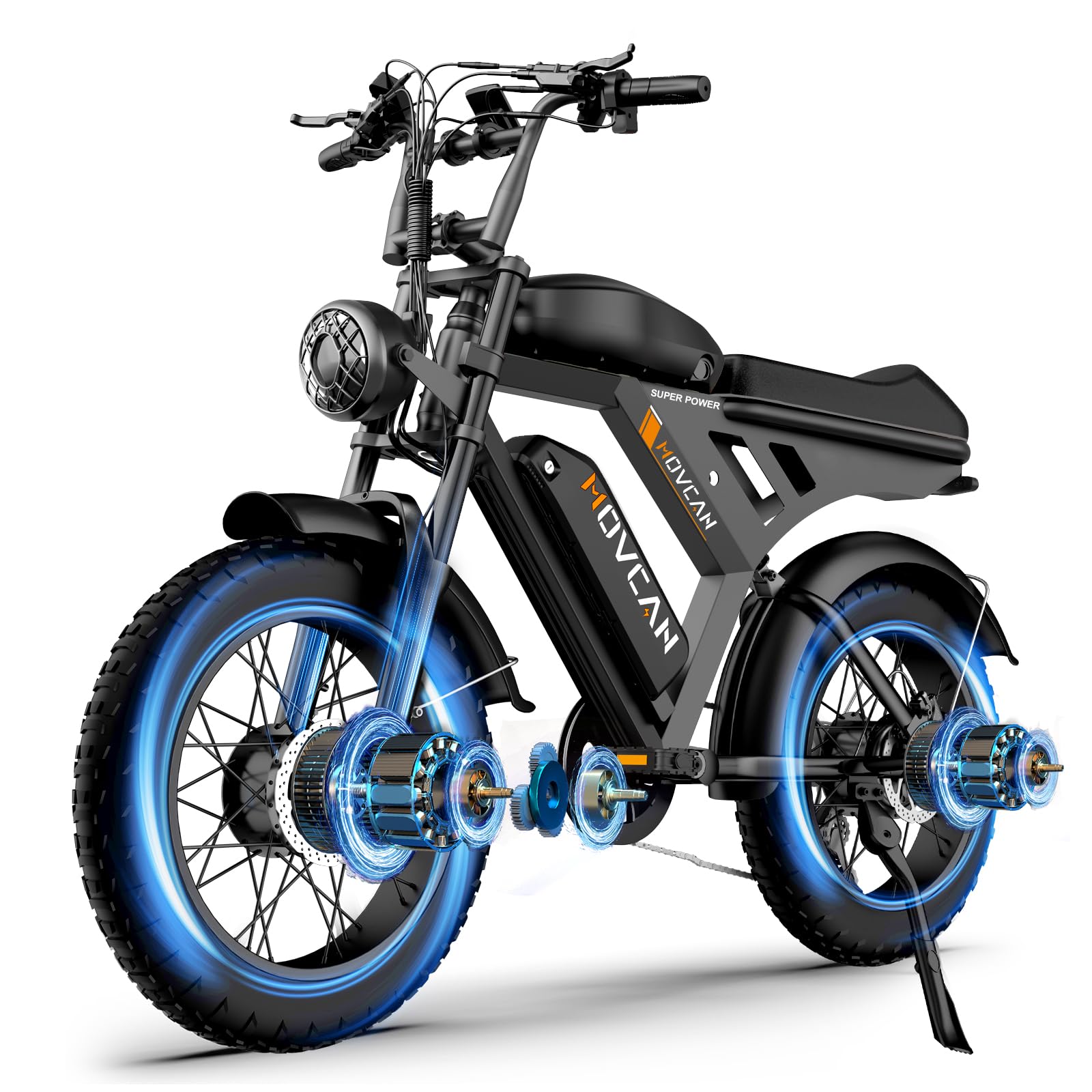 MOVCAN V30 Series Electric Bike for Adults 3000W/1500W/1000W Motor 20" Fat Tire Ebike,37.5MPH/32MPH/28MPH 120/70 Miles,48V 40Ah/31.2/15.6 AH Battery Hydraulic Disc Brake Electric Motorcycle Bike