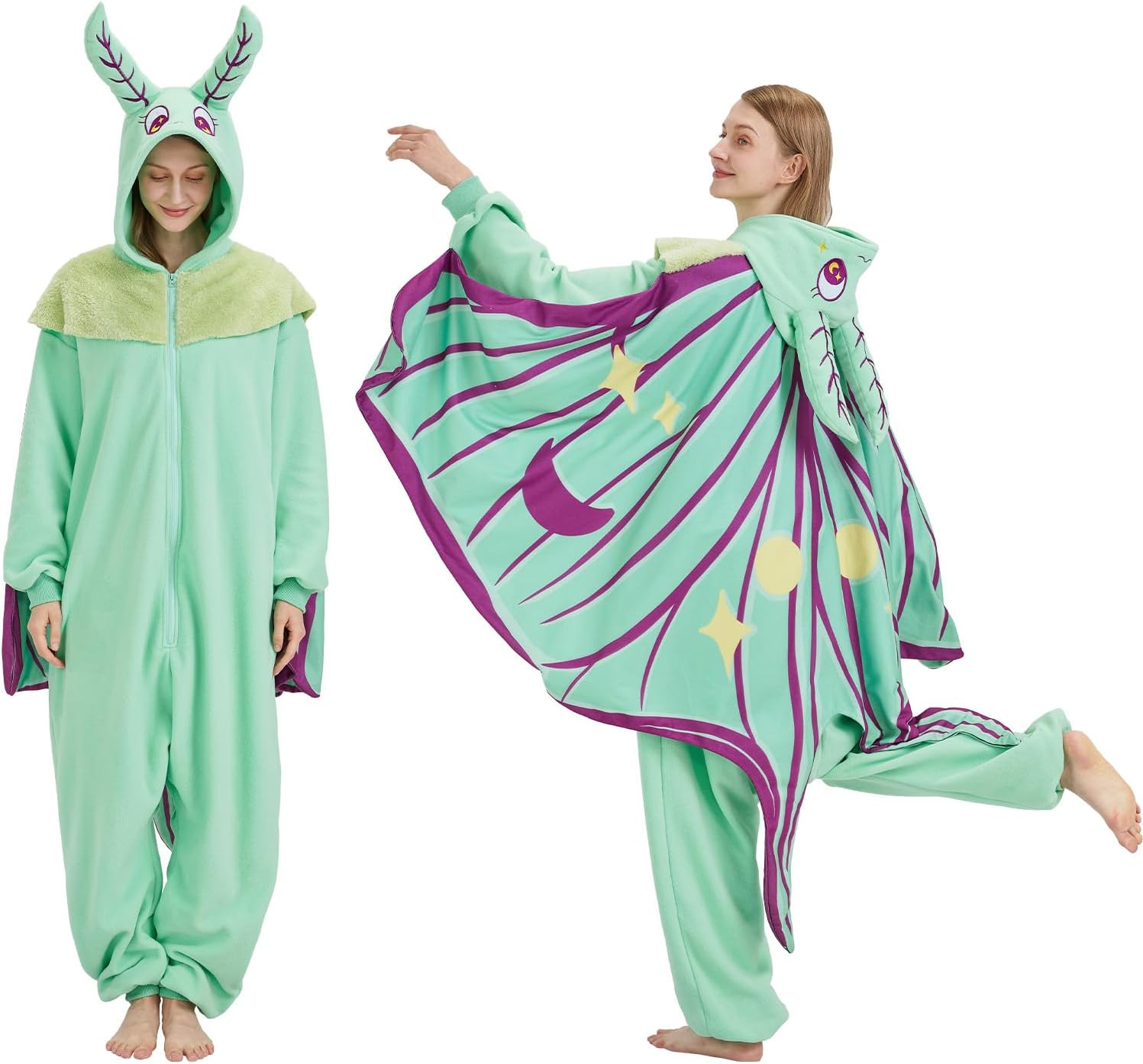 Mothman Onesie Pajamas for Adult, Silk Moth Halloween and Christmas Costume Cartoon One-Piece Cosplay