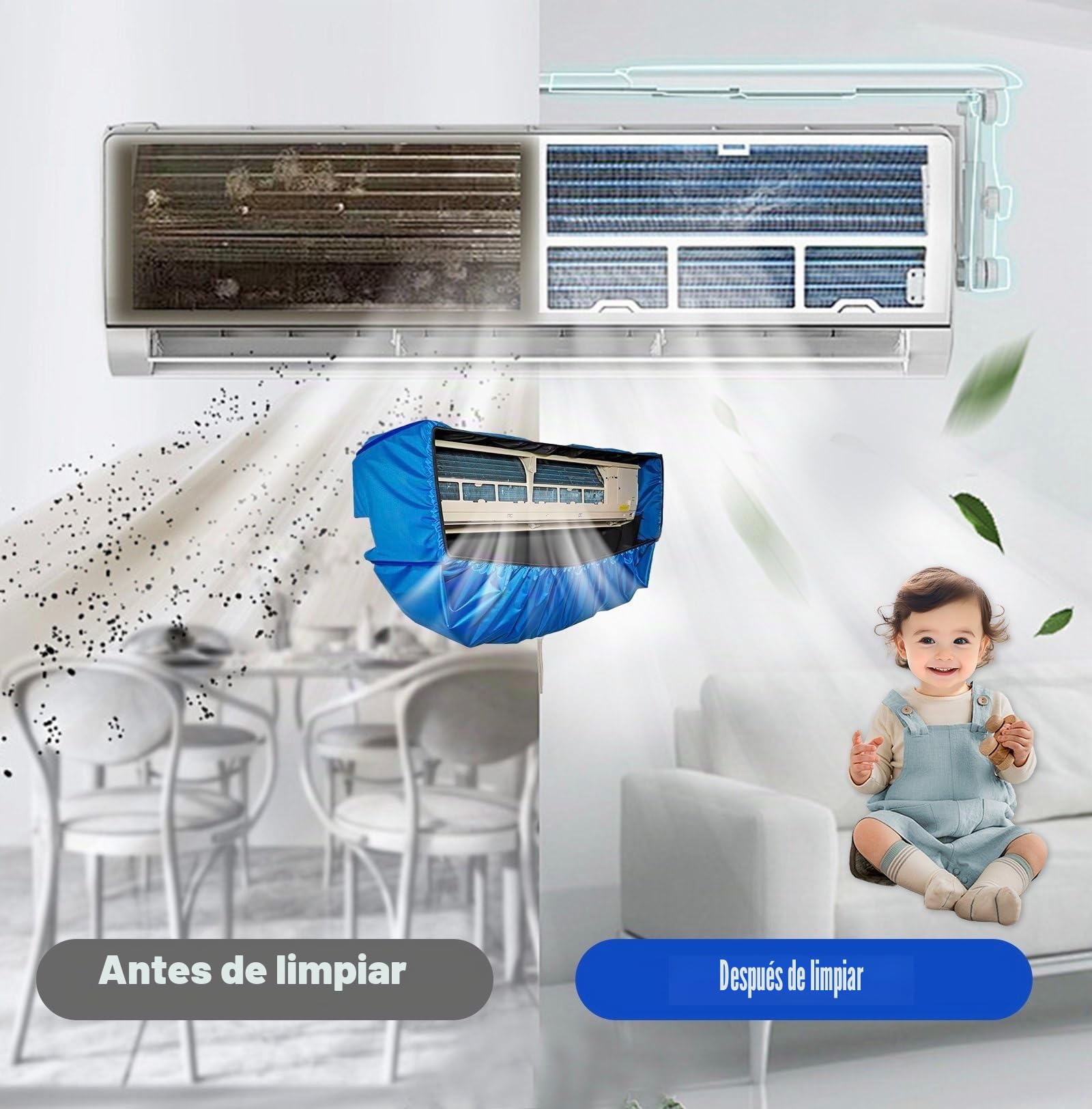 Kit Limpieza Aire Acondicionado Bolsa Split (Paneles Laterales Mejorados),Espacio Extra Bolsa De Limpieza para Aire Acondicionado(Azul Oscuro, Grande, 18 Unidades)