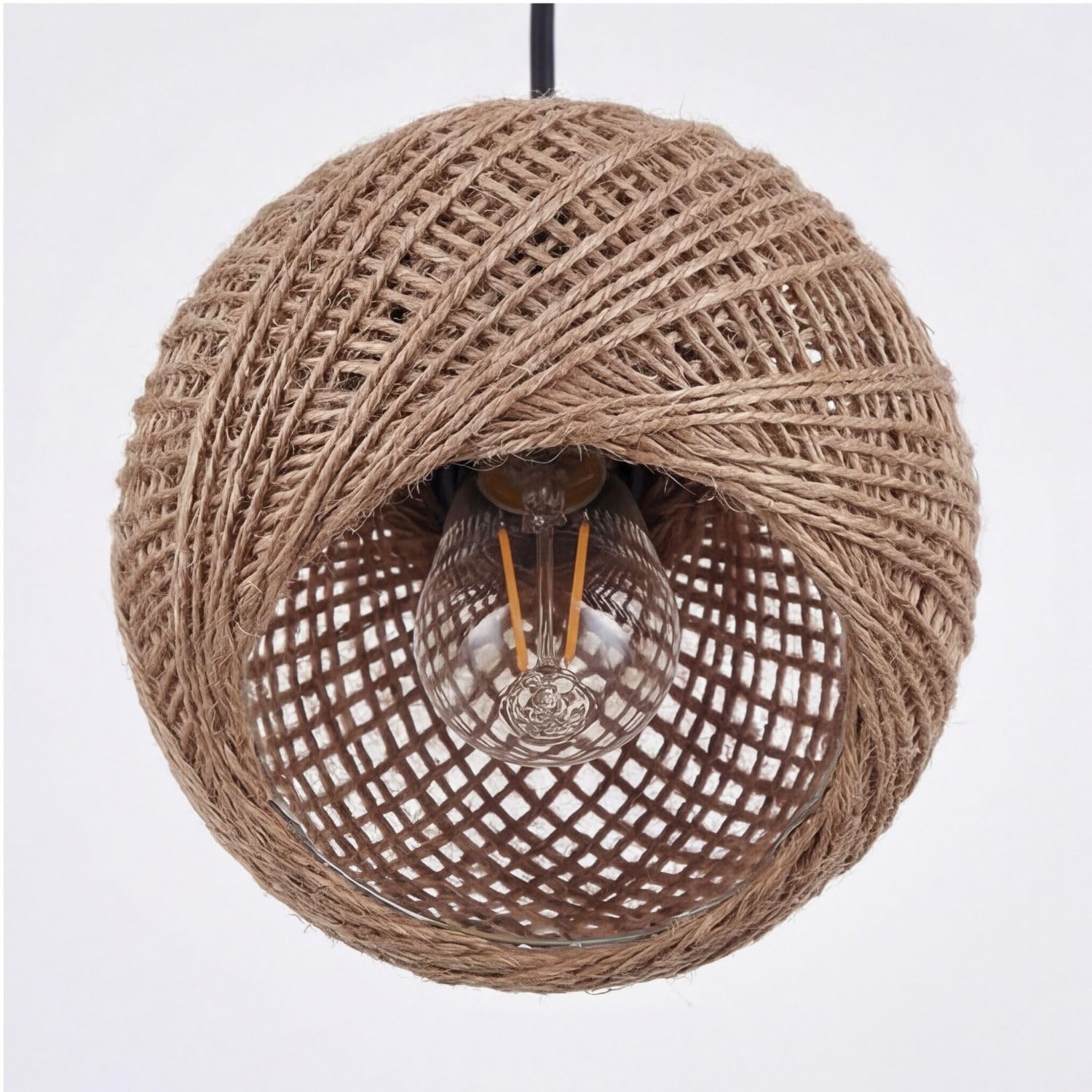 Licht-Erlebnisse Hängelampe Balken 49 cm breit H: max. 110 cm geflammtes Holz Balken Jute E27 3-flammig Modern Pendelleuchte Esszimmer Wohnzimmer