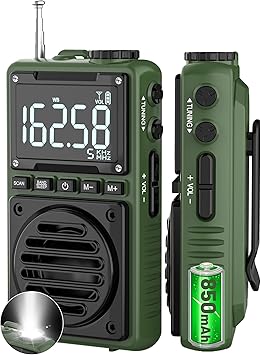 Digital AM FM Weather Band Radio with Flashlight,850mAh Rechargeable Portable Pocket Radio with Best Reception,LCD Screen, Back Clip,Stereo Earphone Jack, SOS Alarm,Sleep Timer for Jogging,Walking