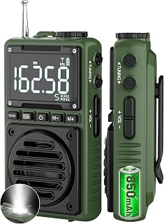 Digital AM FM Weather Band Radio with Flashlight,850mAh Rechargeable Portable Pocket Radio with Best Reception,LCD Screen, Back Clip,Stereo Earphone Jack, SOS Alarm,Sleep Timer for Jogging,Walking