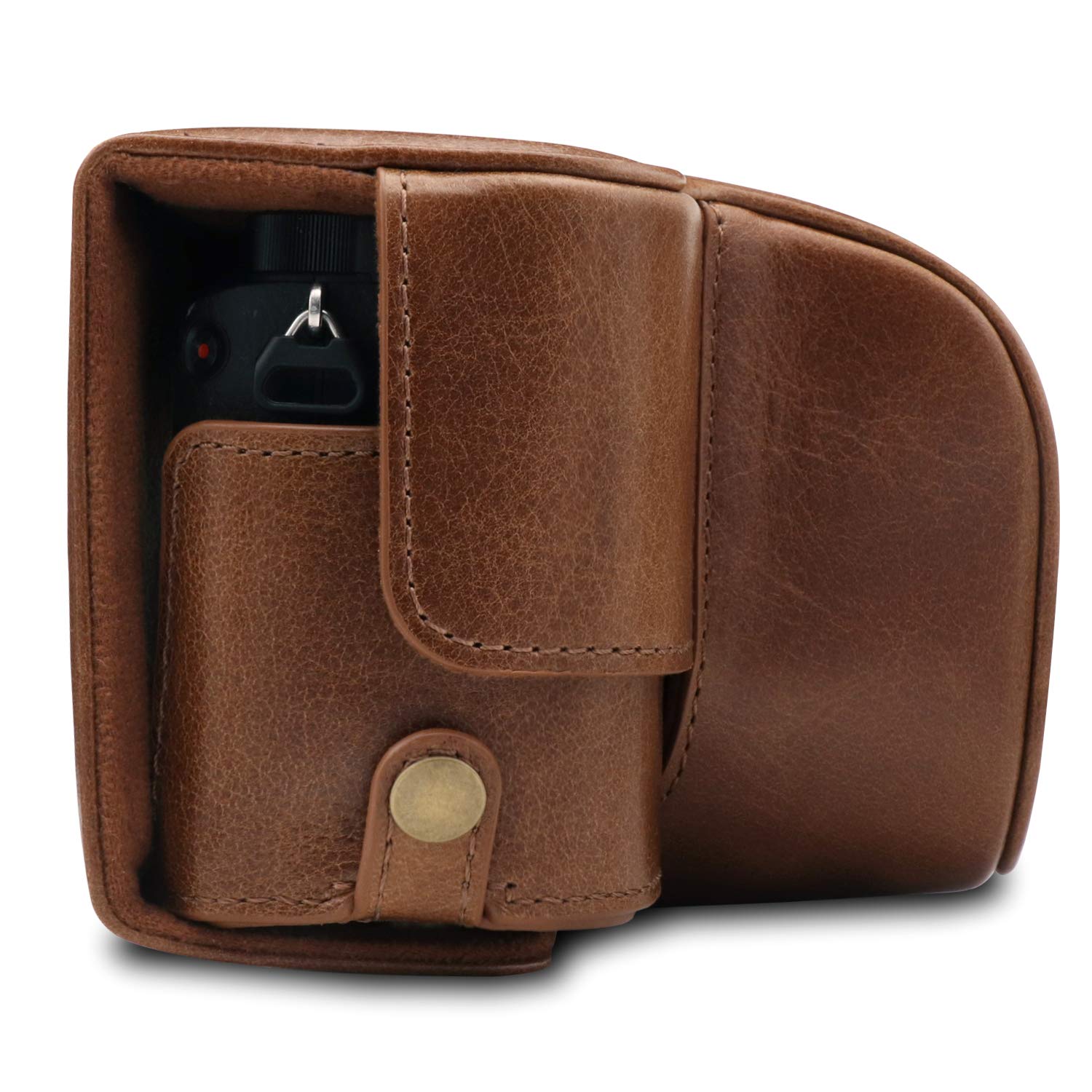 MegaGear MG1647 Ever Ready etui na aparat z prawdziwej skóry kompatybilne z Sony Alpha A6100, A6400 (16-50 mm) - brązowe