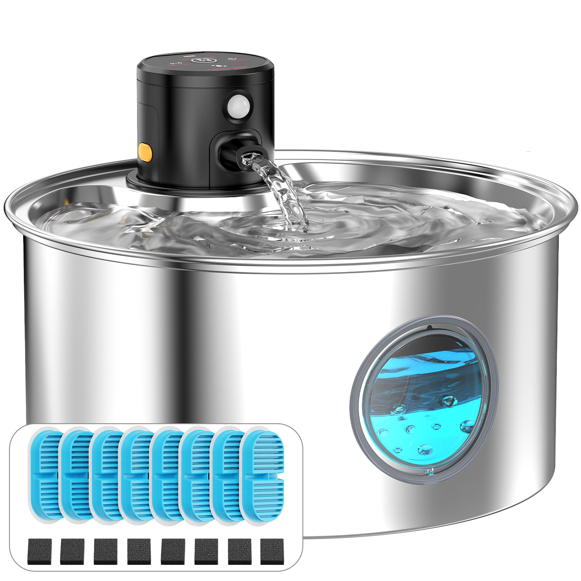 Fontanella per Gatti senza Fili: Dispenser Acqua Gatti con Sensore di Movimento - Distributore Acqua Gatti a Batteria Ricaricabile - 3.2L Abbeveratoio per Gatti senza Cavo - con 8 Filtro + 8 Spugna