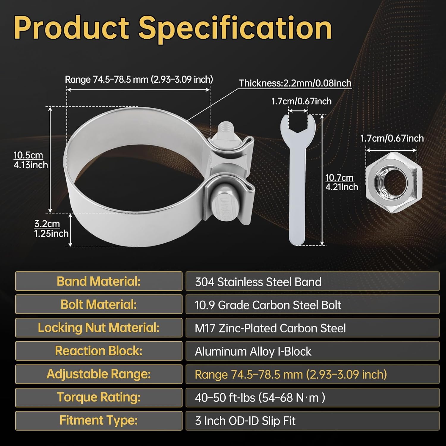 Exhaust Clamp 3 inch Exhaust Clamp Stainless Steel Narrow Band Muffler Clamp for 3" OD Exhaust Pipe, Muffler Pipe Automotive Replacement Exhaust Clamps 2Pcs
