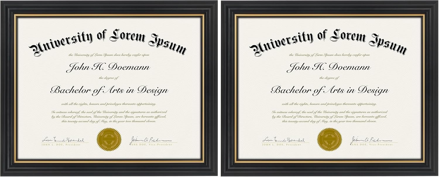 Americanflat 8.5x11 Diploma Frame - For Certificates or Use as 8.5x11 Picture Frame - Vintage Frame with Shatter-Resistant Glass - Legacy Collection - Wall or Tabletop Display - Black and Gold