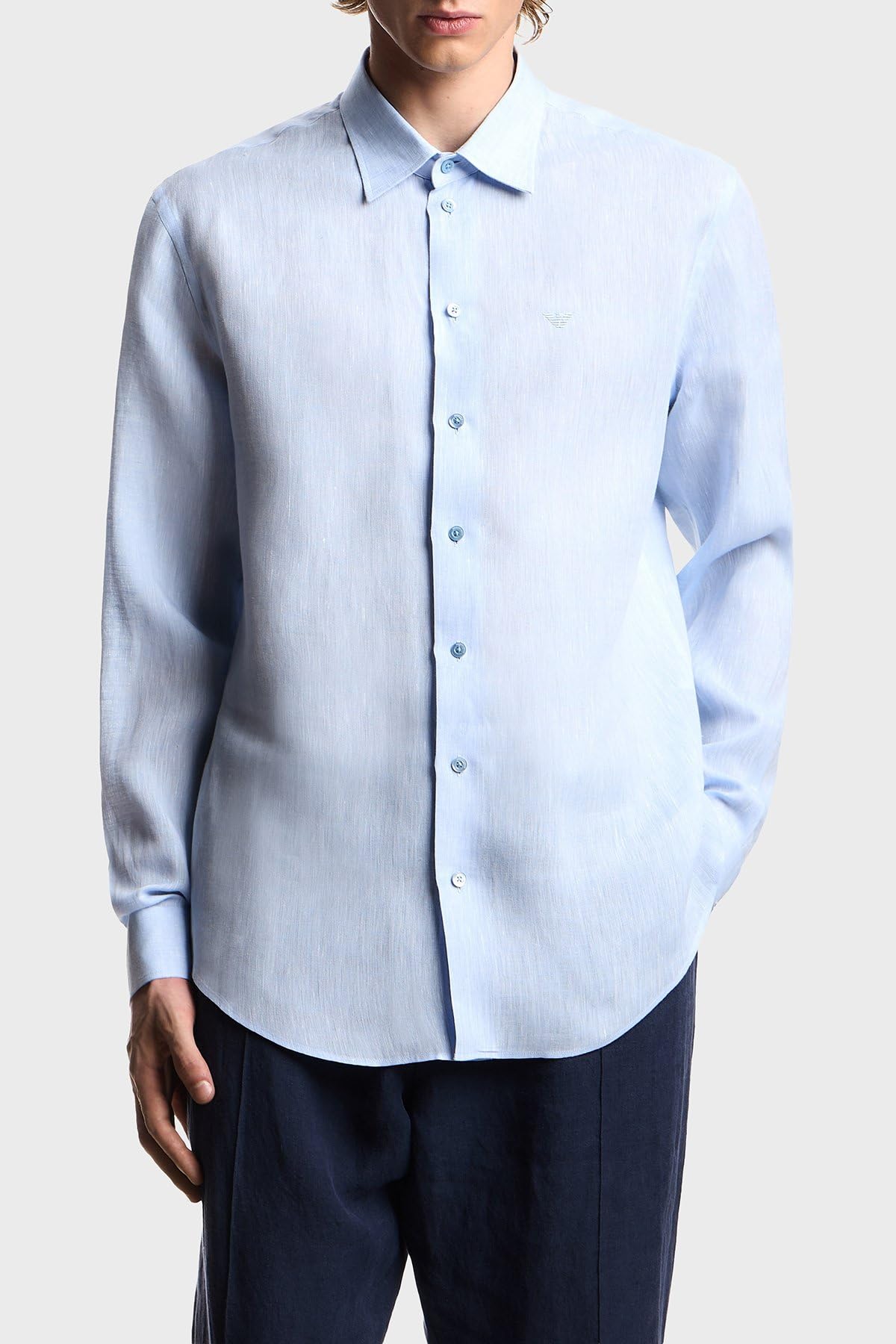 Emporio Armani% 100 Keten Regular Fit Klasik Yaka Uzun Kollu Gömlek Erkek GÖMLEK EM000099 TE10157 O9002