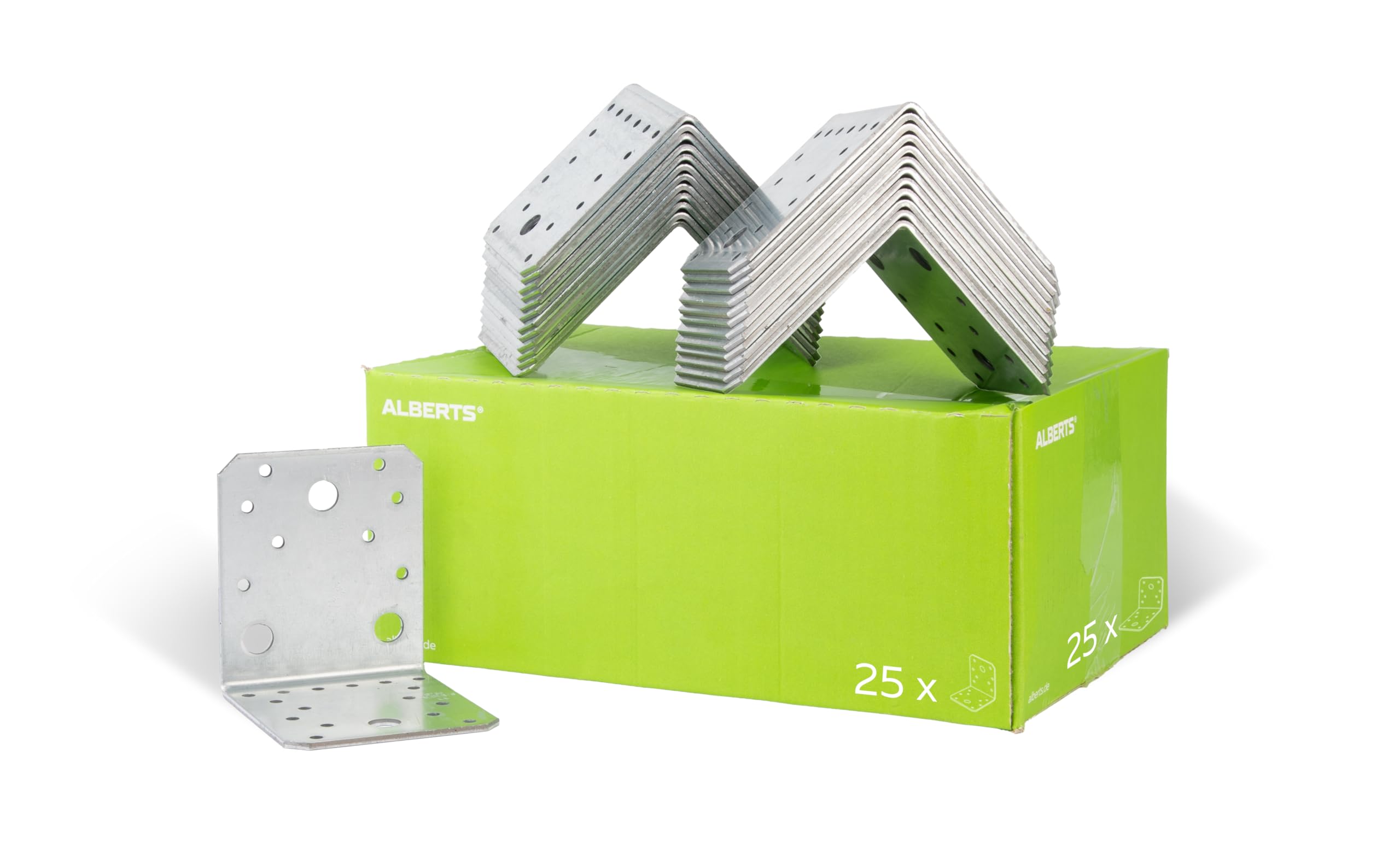 Alberts 837600 Squadretta di giunzione, confezione per artigiani, zincata con procedimento Sendzimir, 105 x 105 x 90 mm, Set da 25