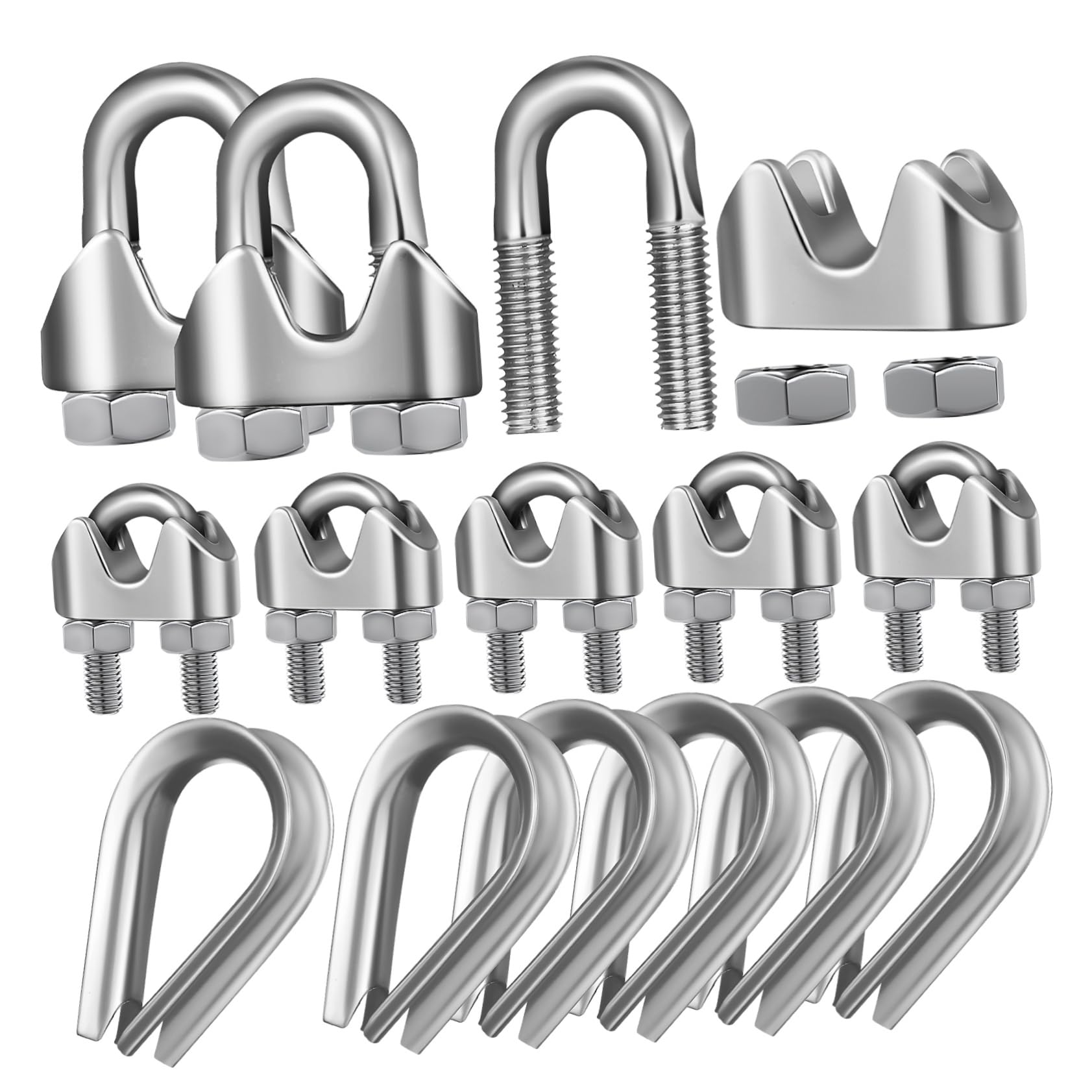 MUCKLILY 14 Pcs Stainless Steel Chuck Rope Clamps Wire Rope Fasteners Wire Rope Cable Clamp Cable Clamp Grips Wire Clamps Wire Rope Clamp Cable Clip Clamp Cable Clamps U Clamp Cable Clips