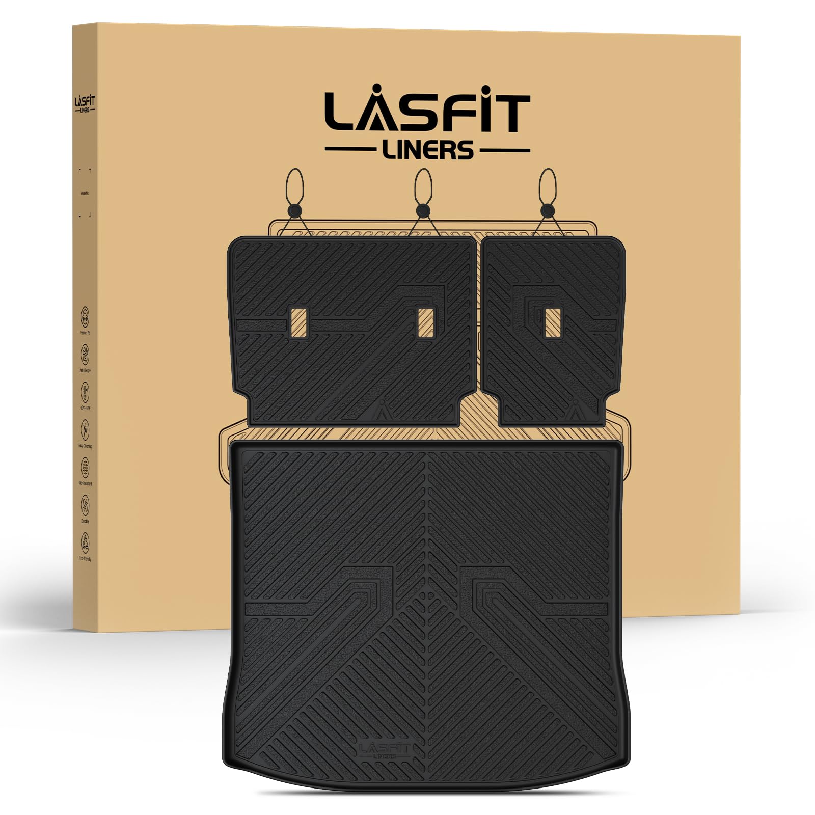 LASFIT Floor Mats&amp;Cargo Backrest Mat for Ford Edge 2015-2024