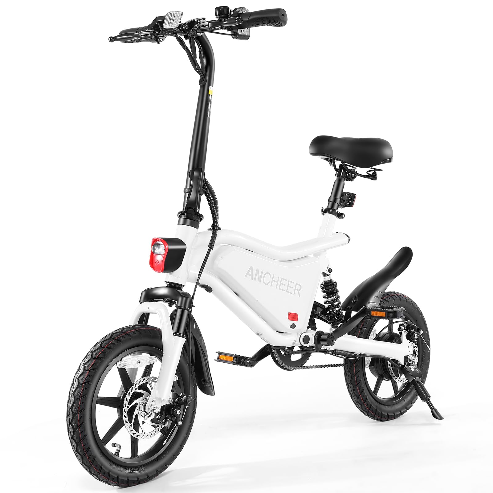 ANCHEER Folding Electric Bike for Adults, 20MPH Ebike, UP to 45 Miles Electric Bikes, 14" Foldable Electric Bicycle for Women/Men, Cruise Control Ebikes, LCD Digital Display, Dual Suspension