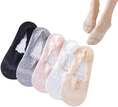 Womens Lace No Show Socks Low Cut Non Slip, Invisible, Ultra Low Cut Non Slip Flat Boat Liner Multicolor,1 Size