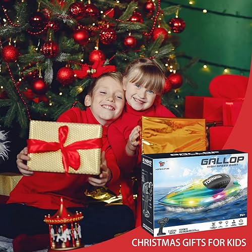 Miniatura 7 de Barco a control remoto con luces LED para niños de 8 a 12 años, 2.4 G15+ MPH barco de control remoto rápido con 2 baterías recargables y 4 baterías