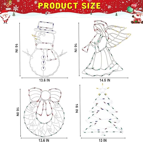 Miniatura 6 de Paquete de 4 luces de silueta de ventana de Navidad, muñeco de nieve iluminado, ángel trompeta, corona, árbol de Navidad, luces de ventana de