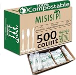 MISISIPI [7.1In 100Pcs] 100% Compostable Forks and Spoons Biodegradable Forks and Spoons HeavyDuty No Plastic Forks and Spoons Eco-Friendly Heavyweight Disposable Forks and Spoons Flatware Set