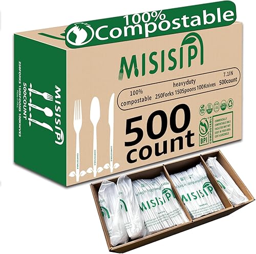 Miniatura 10 de MISISIPI [7.1 pulgadas, 100 piezas] Tenedores y cucharas 100% compostables, tenedores y cucharas biodegradables, resistentes, sin plástico, tenedor