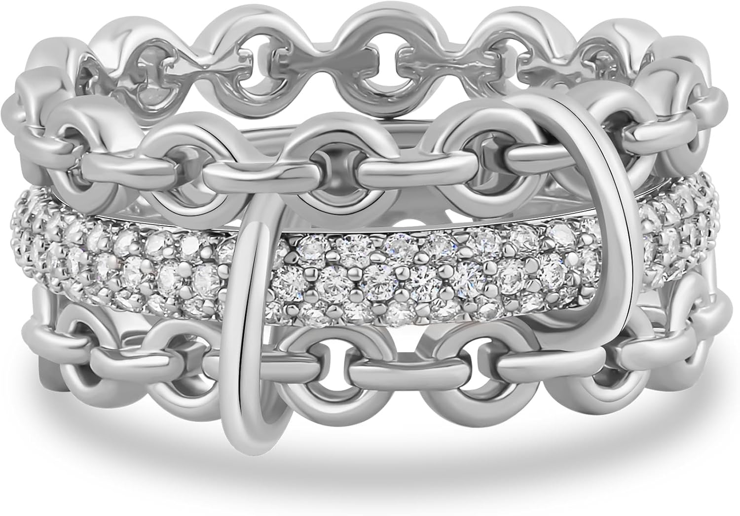 ANGELLIS 14K Gold Interlocked Stackable Rings for Women, Interlocking Stacking Cubic Zirconia Rings, Mixed Metal Ring Set for Gifts Trendy Jewelry