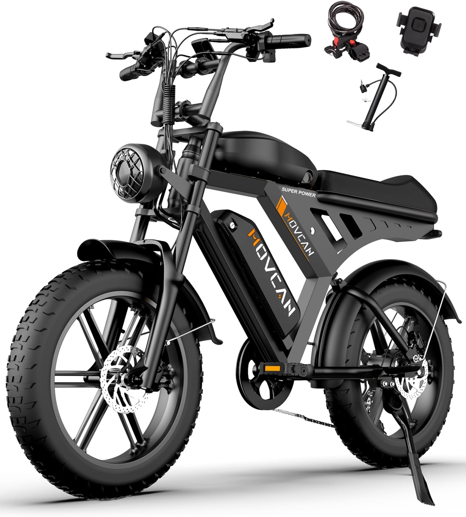 MOVCAN V30 Series Electric Bike for Adults, 3000W/1500W/1000W Motor, 20" Fat Tire Ebike, 37.5MPH/32MPH/28MPH, 120/70Miles, 48V 40Ah/31.2/15.6Ah Dual Battery Motorcycle Ebike for Commuting/Off-roading